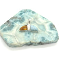 Amber and Larimar whale tail pendant