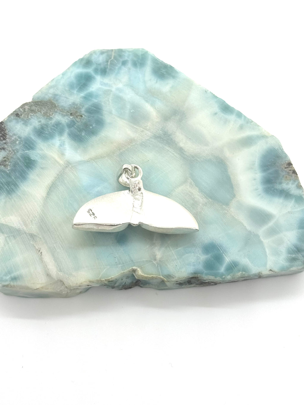 Amber and Larimar whale tail pendant
