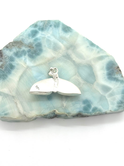 Amber and Larimar whale tail pendant