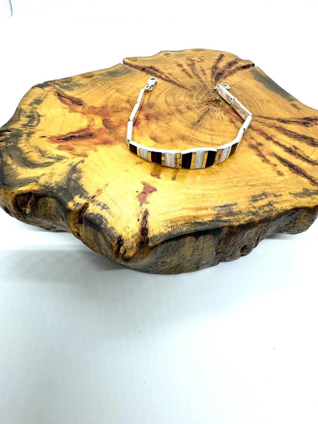 Black and white fire opal bracelet