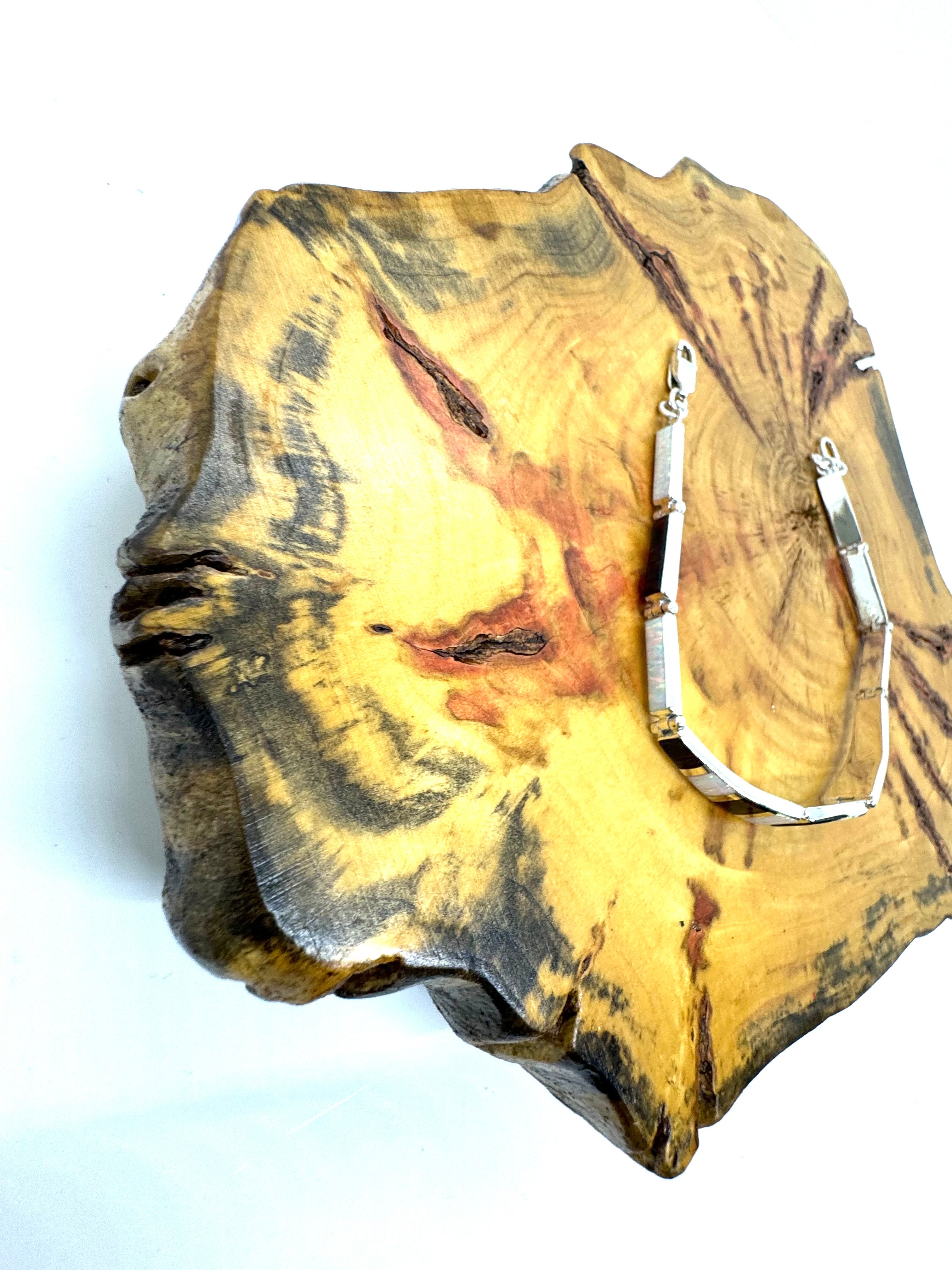 Black and white fire opal bracelet