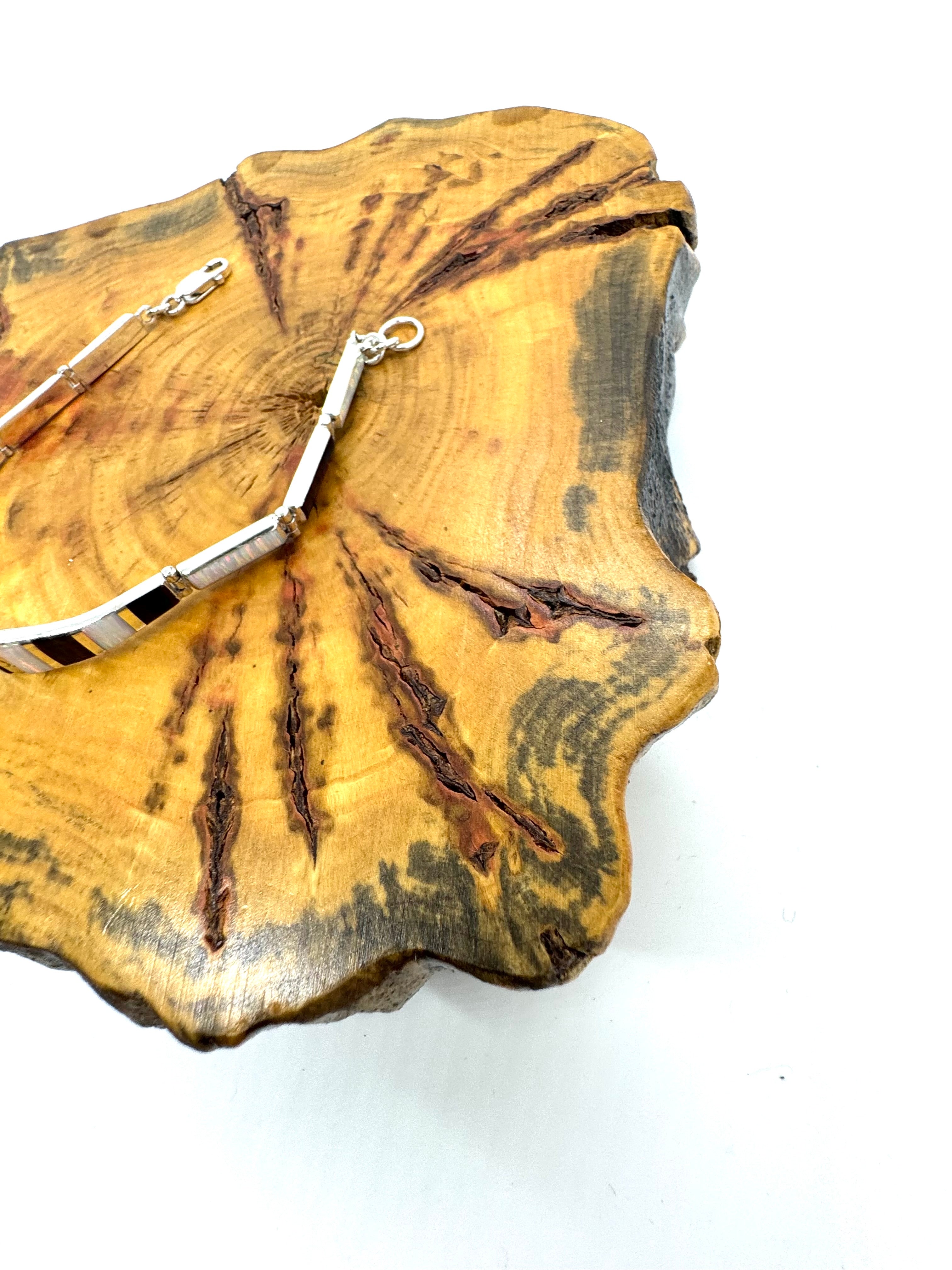 Black and white fire opal bracelet