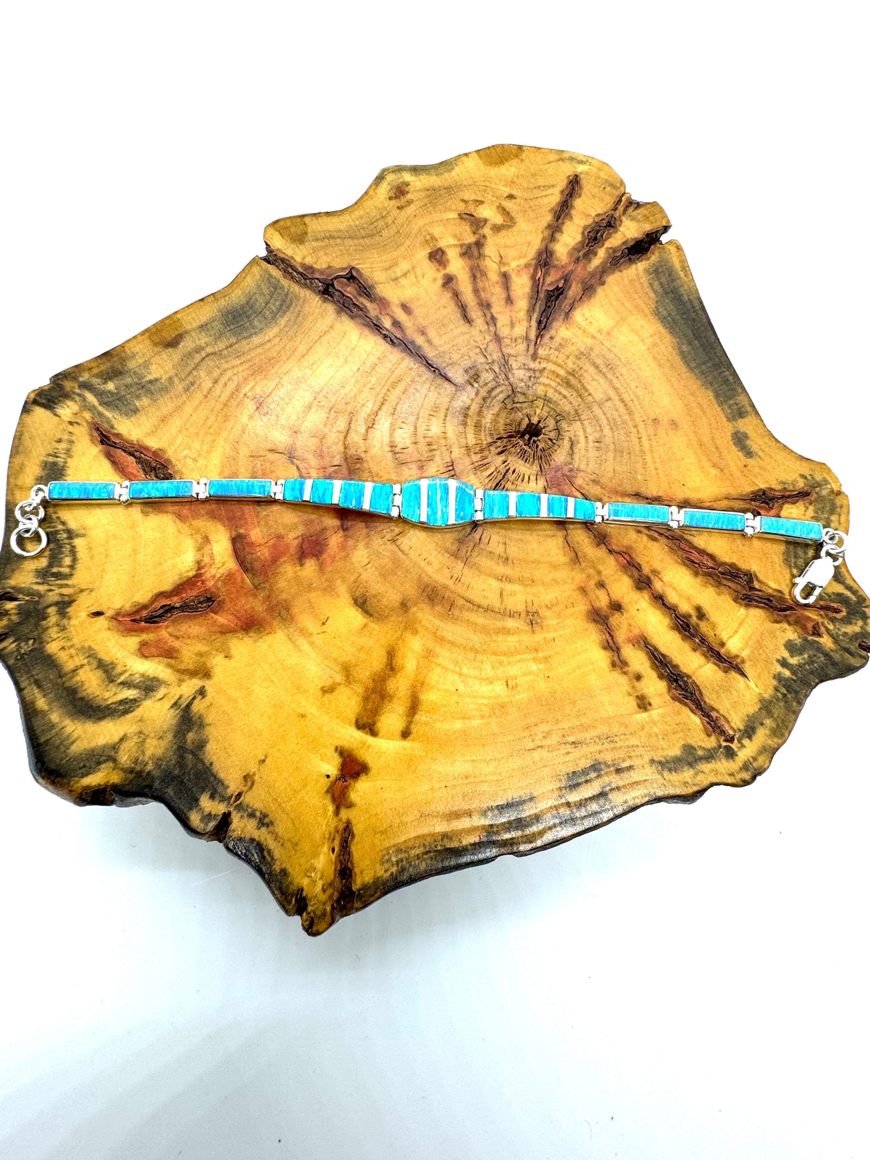 Sea blue fire opal bracelet