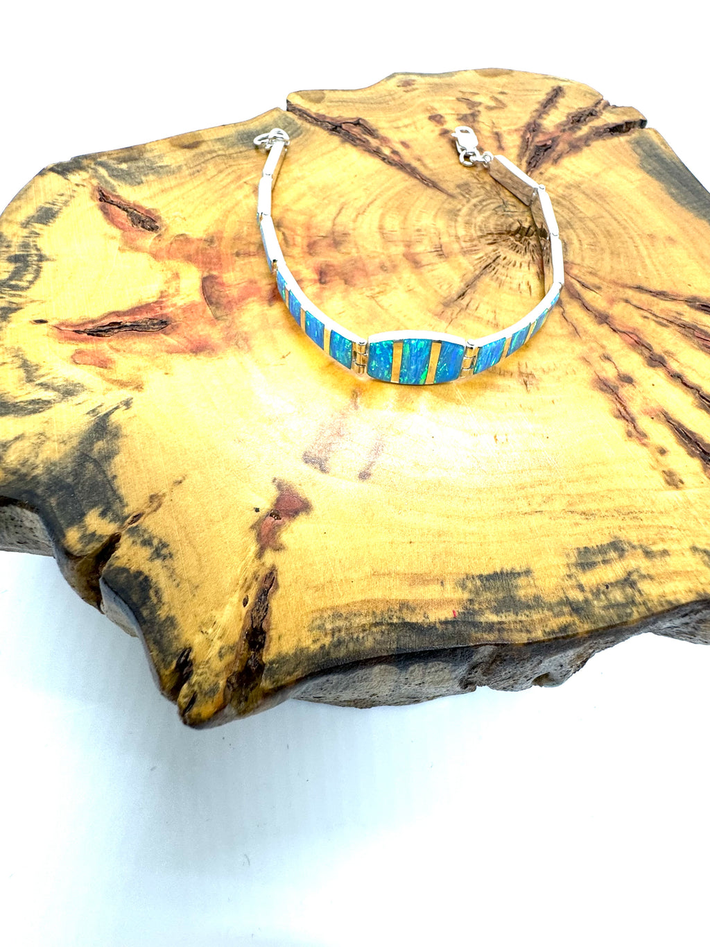 Sea blue fire opal bracelet