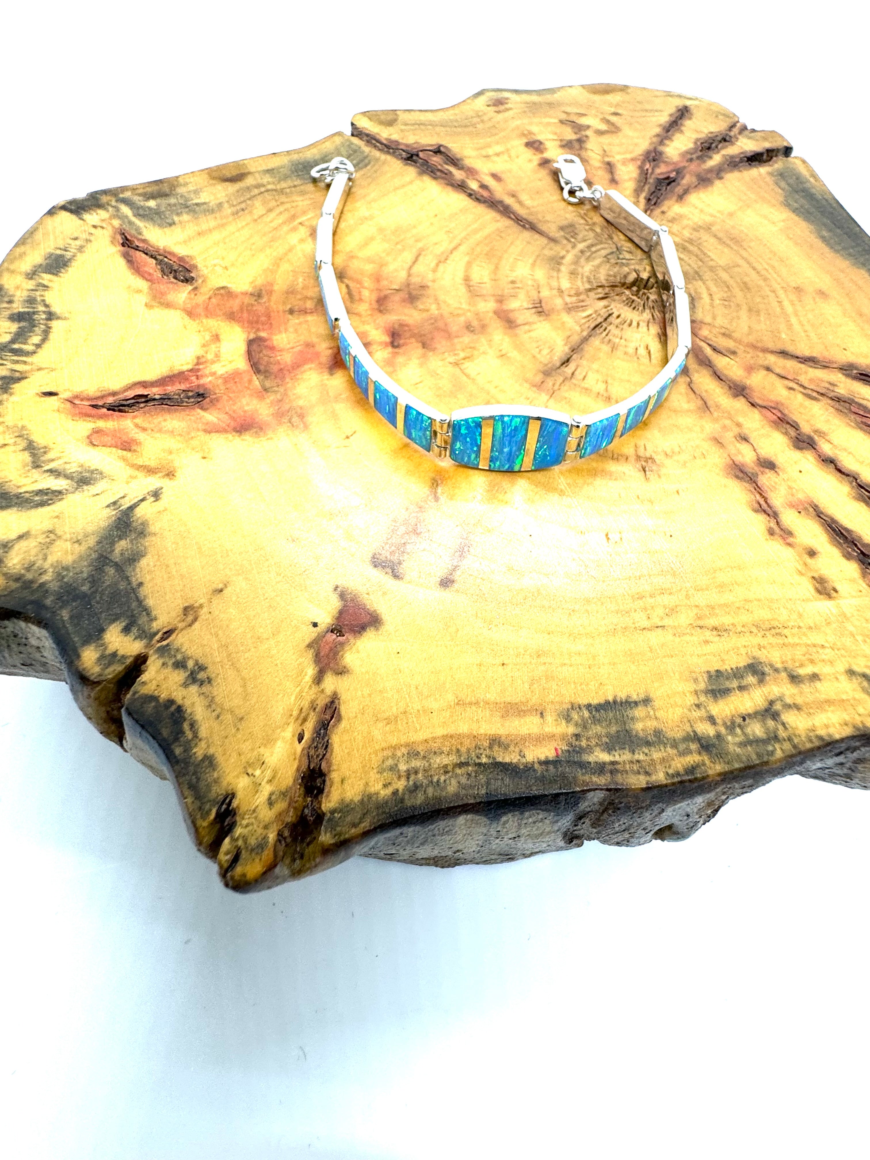 Sea blue fire opal bracelet