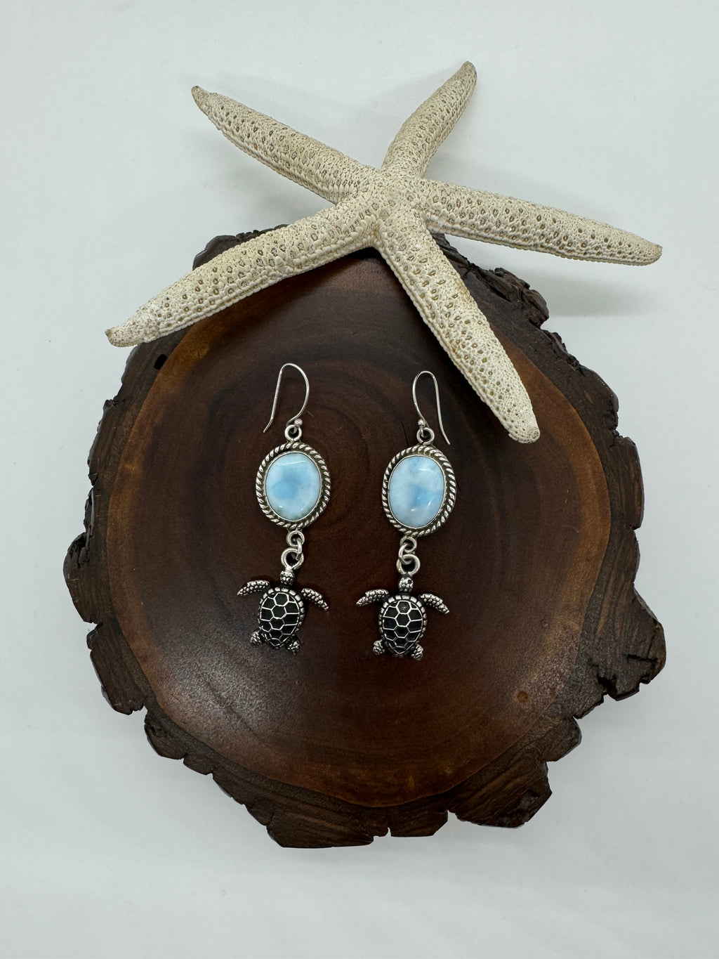 Larimar turtle earrings