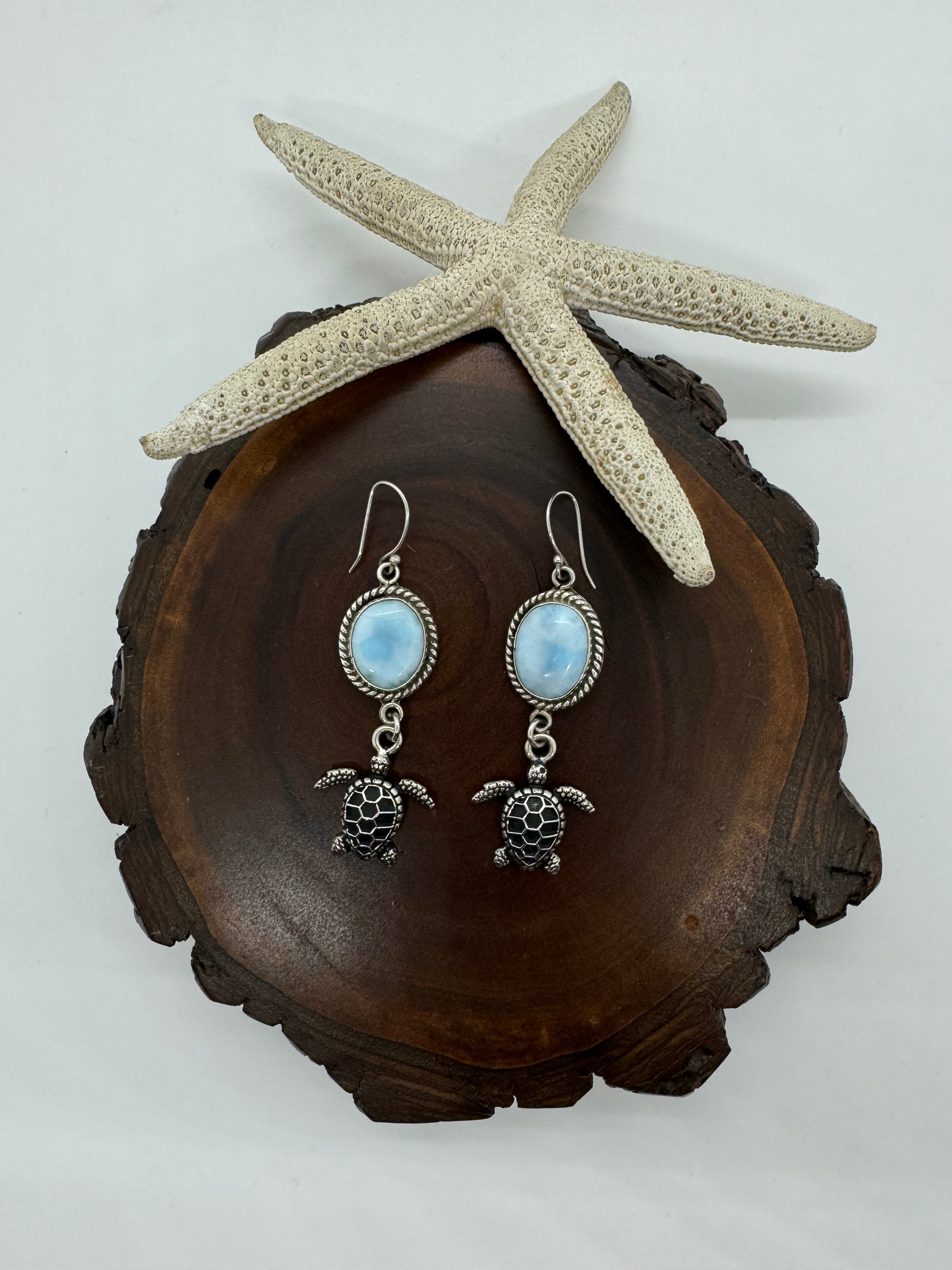 Larimar turtle earrings