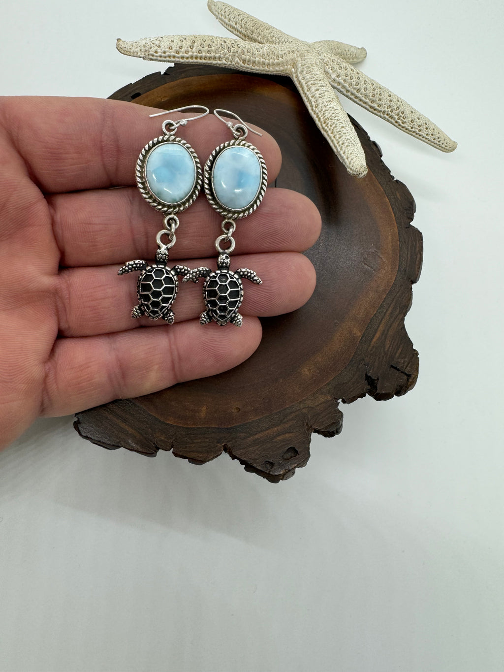 Larimar turtle earrings