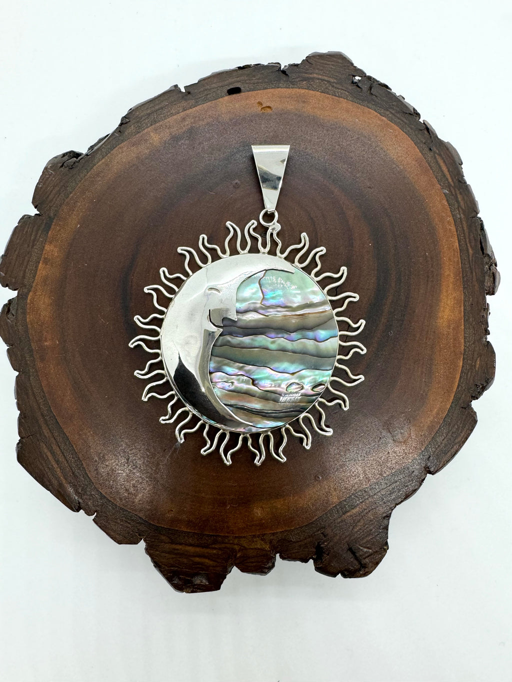 Abalone shell sun and moon pendant