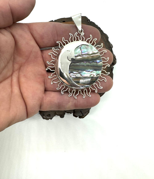 Abalone shell sun and moon pendant
