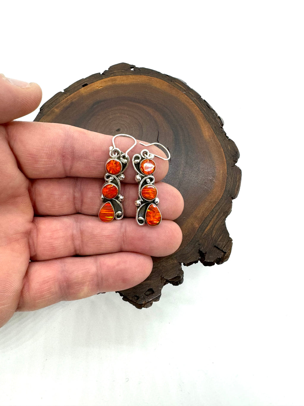 Triple dip, orange fire opal earrings