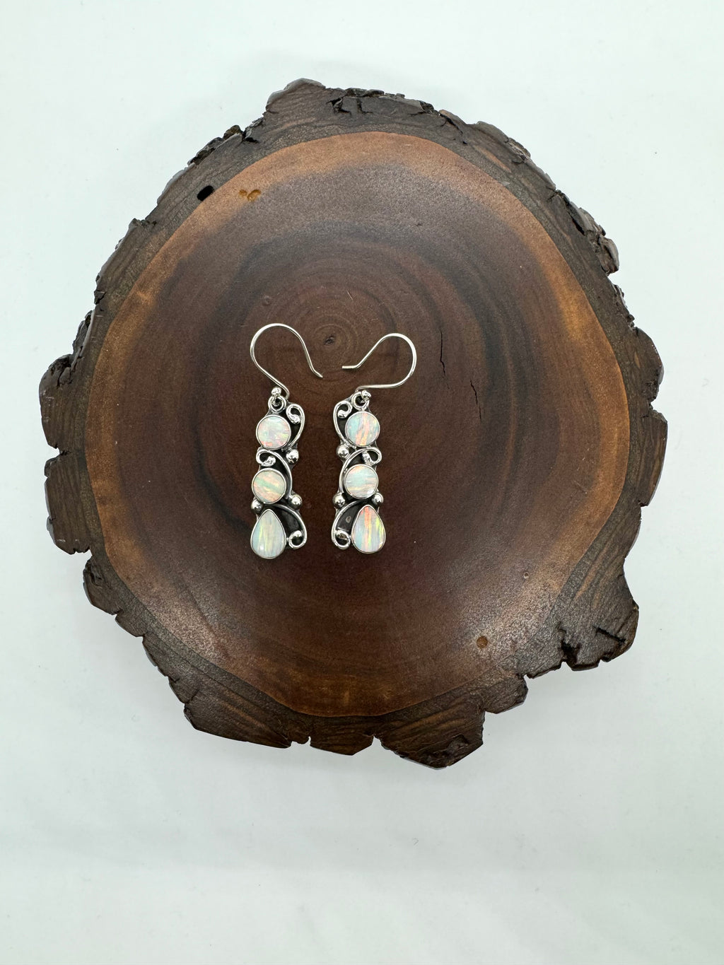 Triple dip, white fire, opal earrings