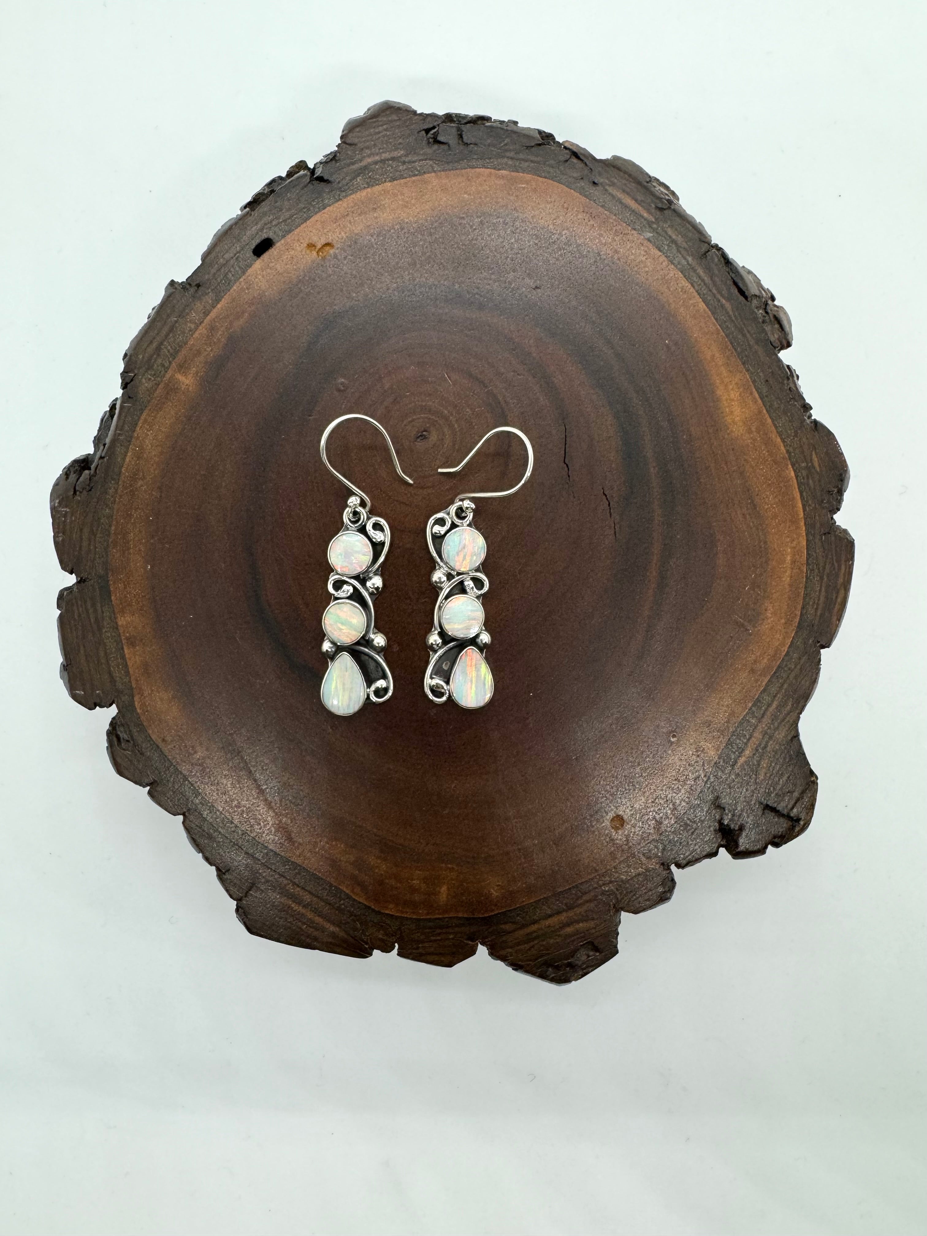 Triple dip, white fire, opal earrings