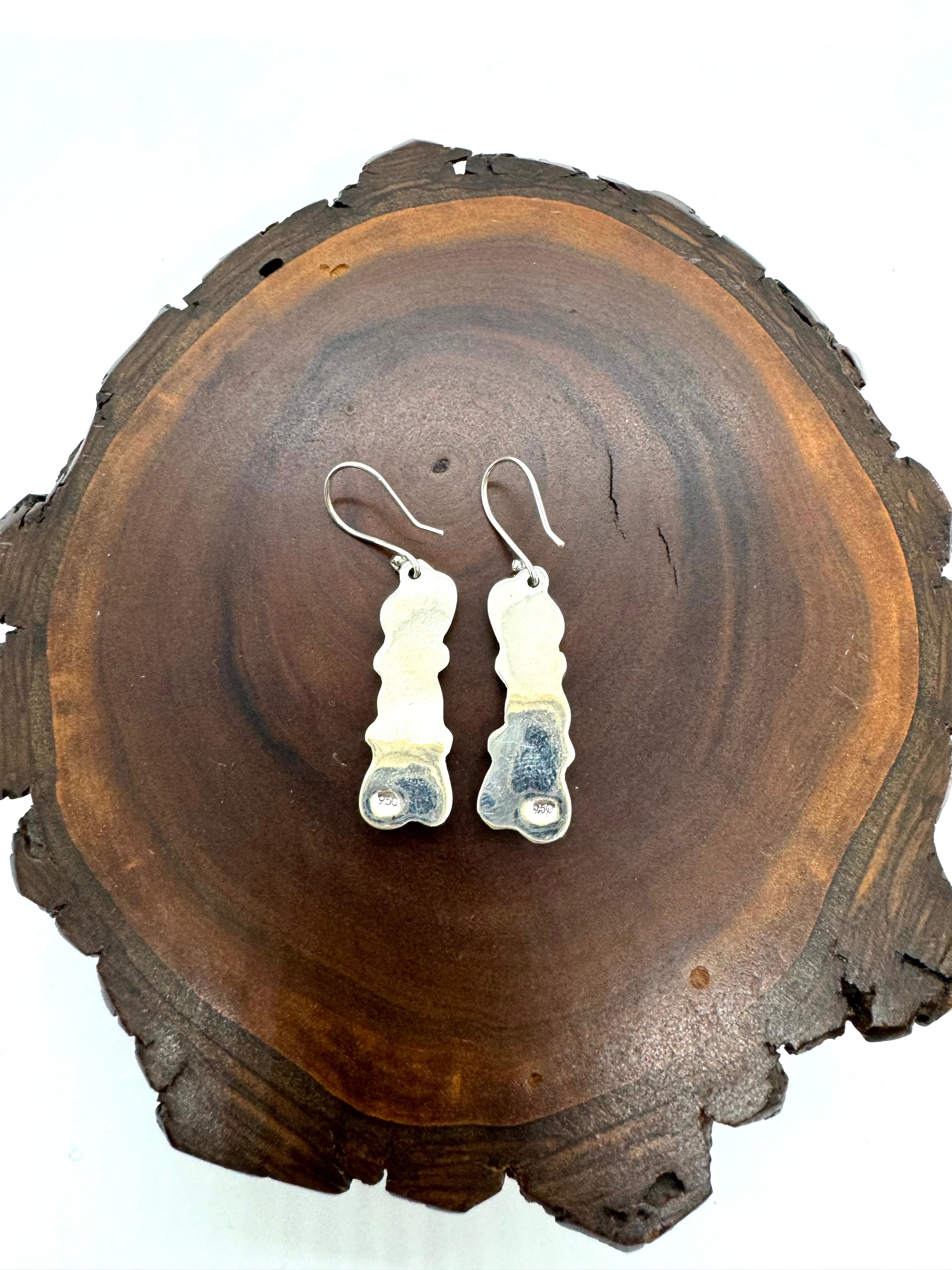 Triple dip, green fire, opal earrings