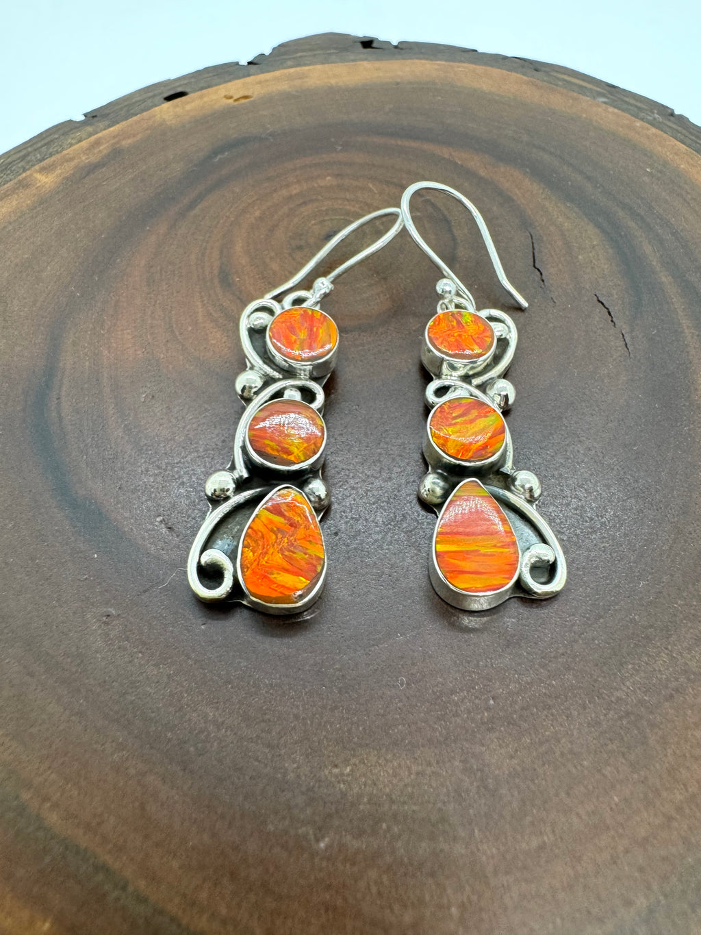 Triple dip, orange fire opal earrings