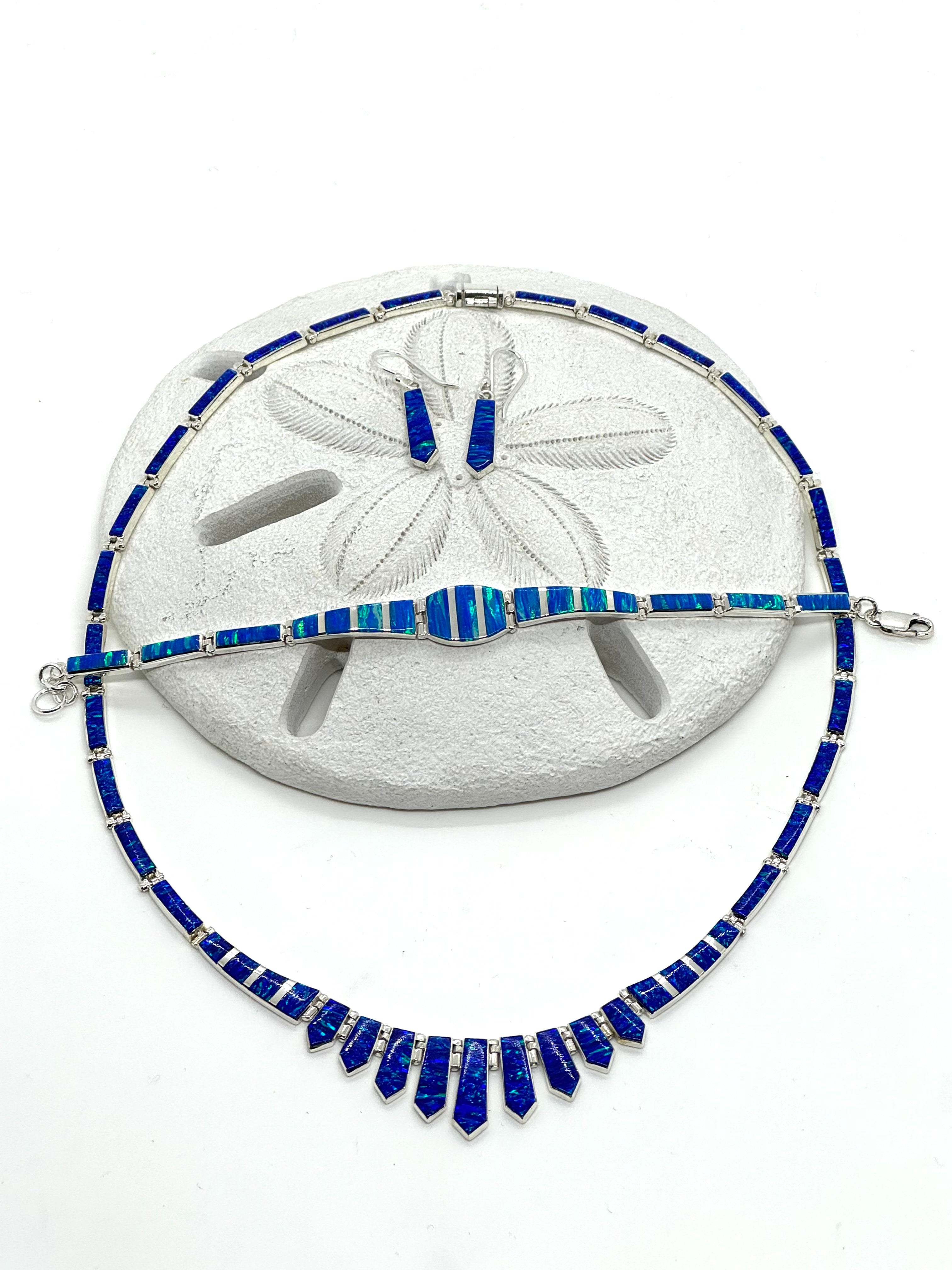 Blue fire opal necklace set