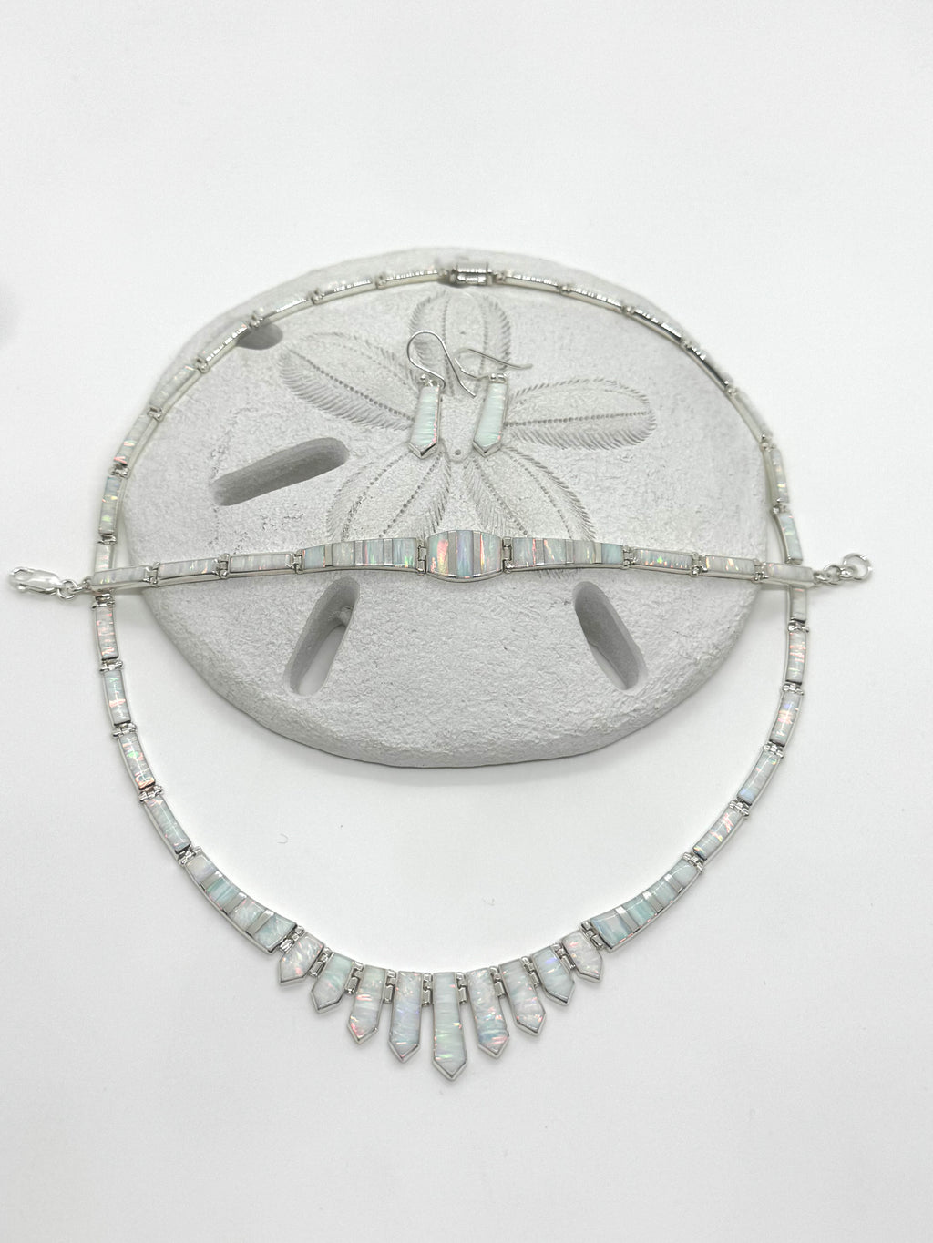 White fire opal necklace set