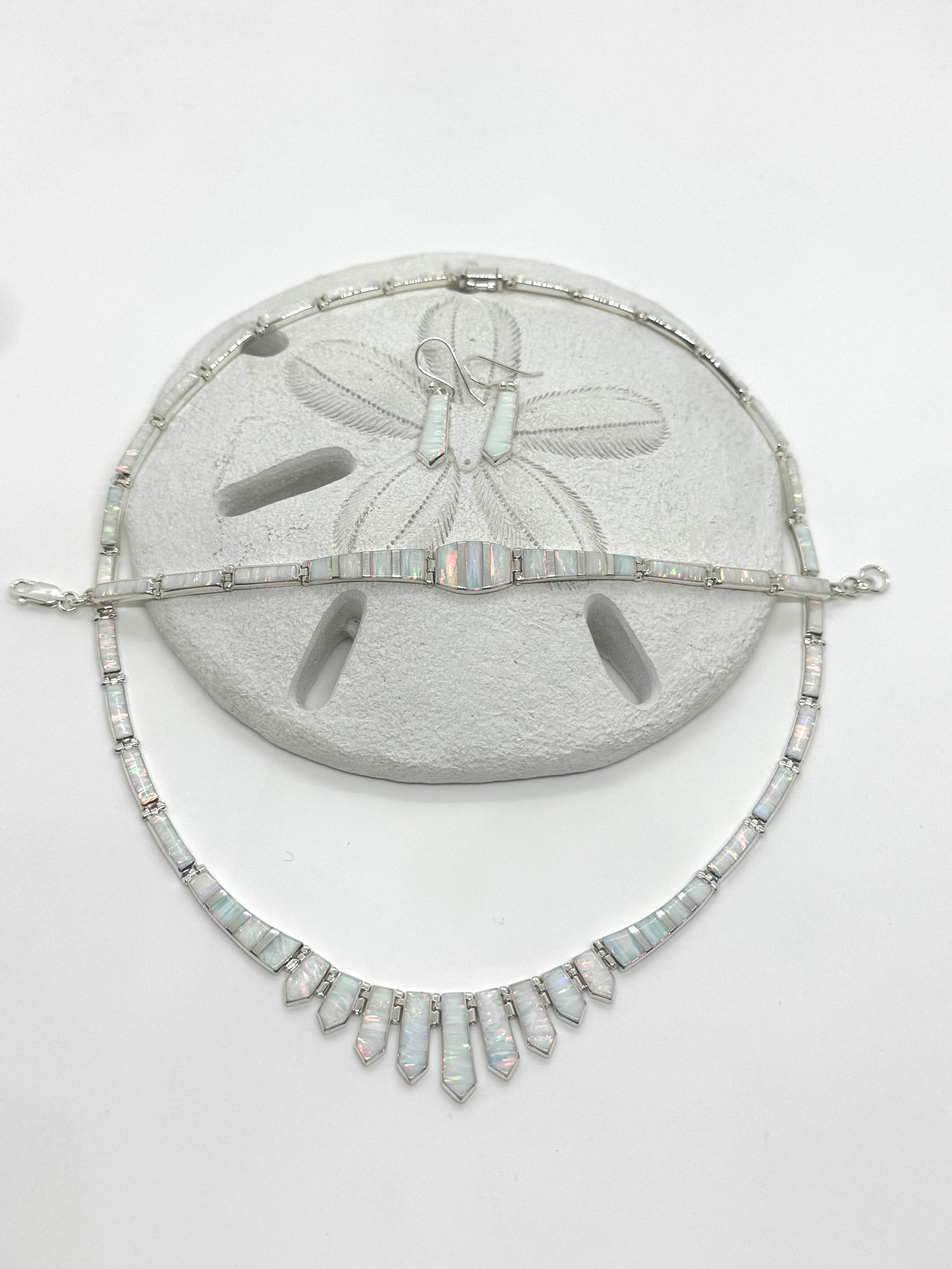 White fire opal necklace set