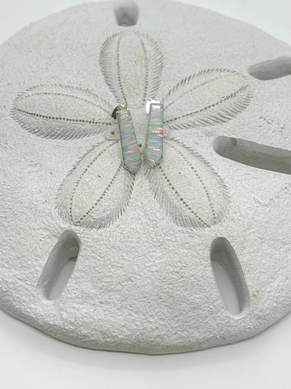 White fire opal post earrings