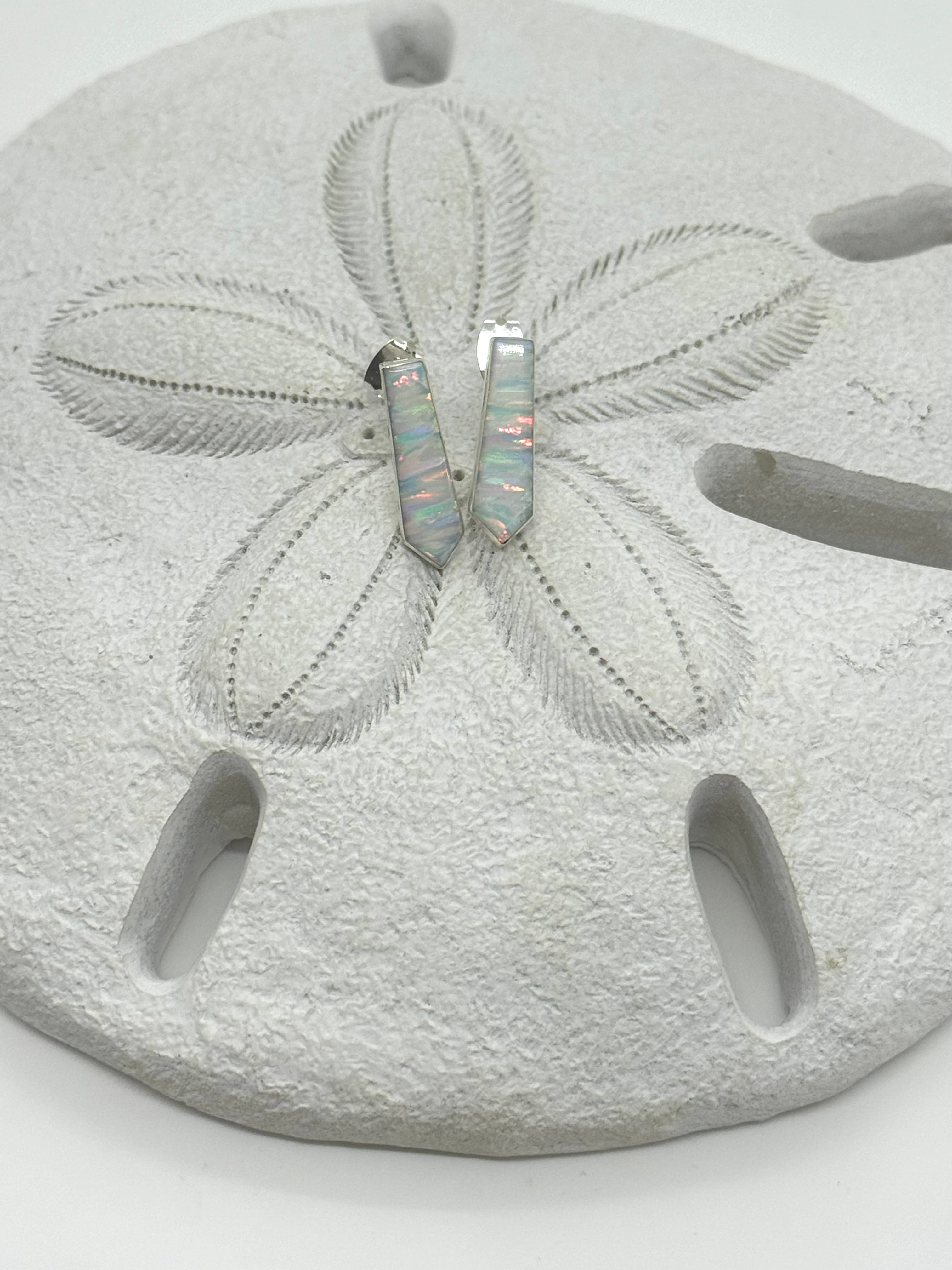 White fire opal post earrings