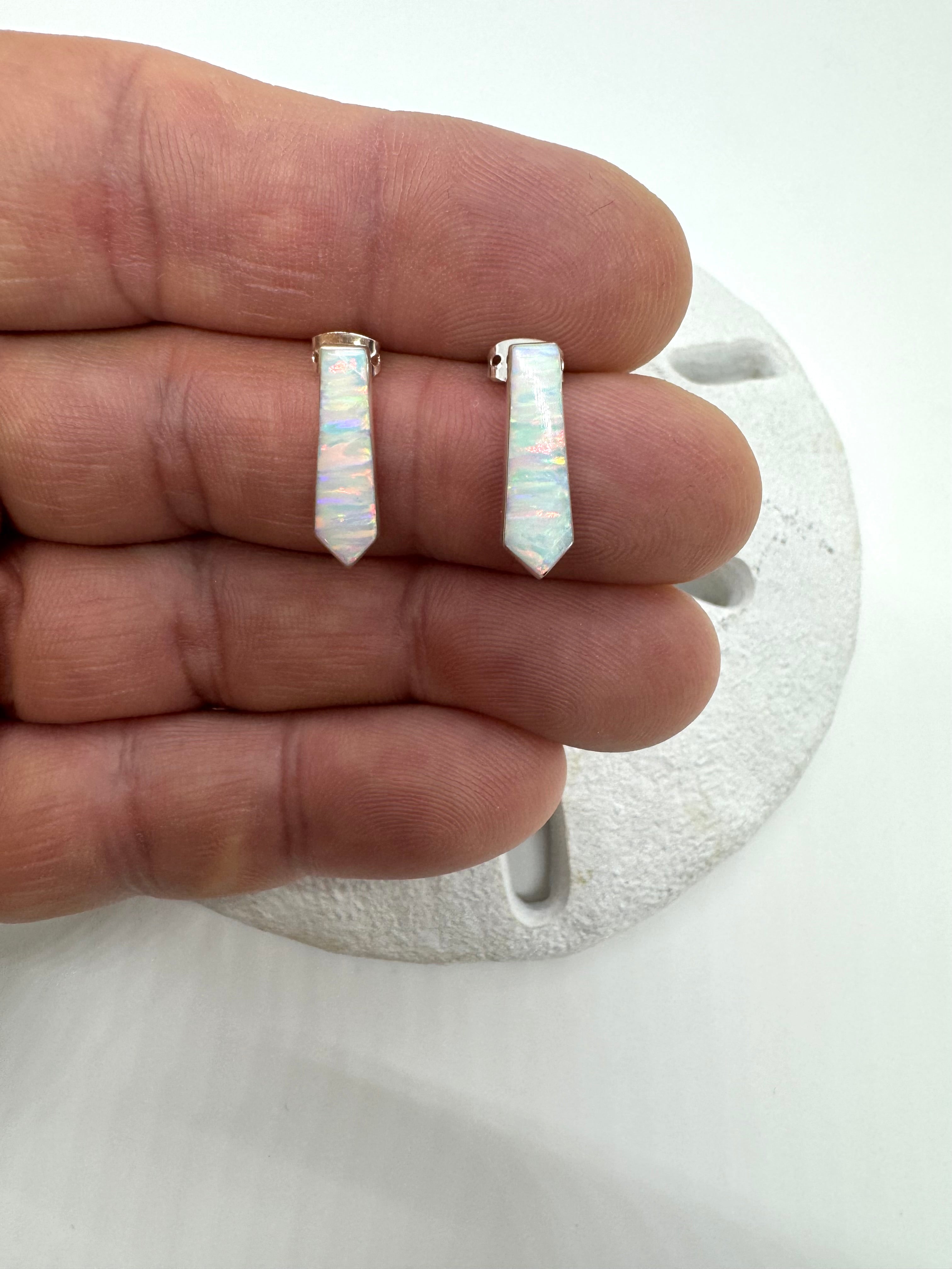 White fire opal post earrings