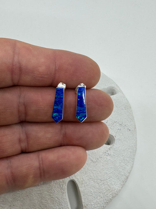 Blue fire opal post earrings