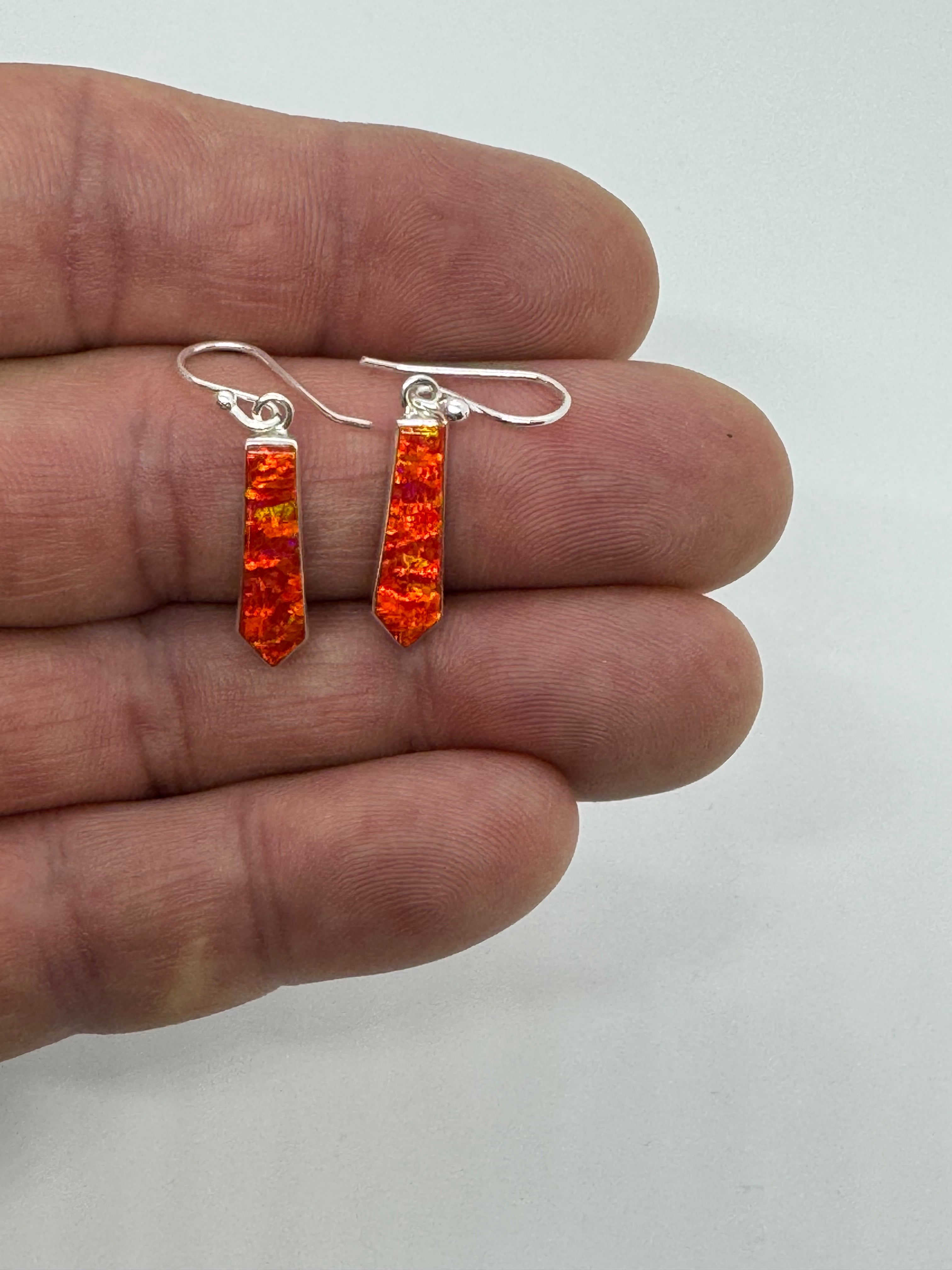 Orange fire opal hanging earrings