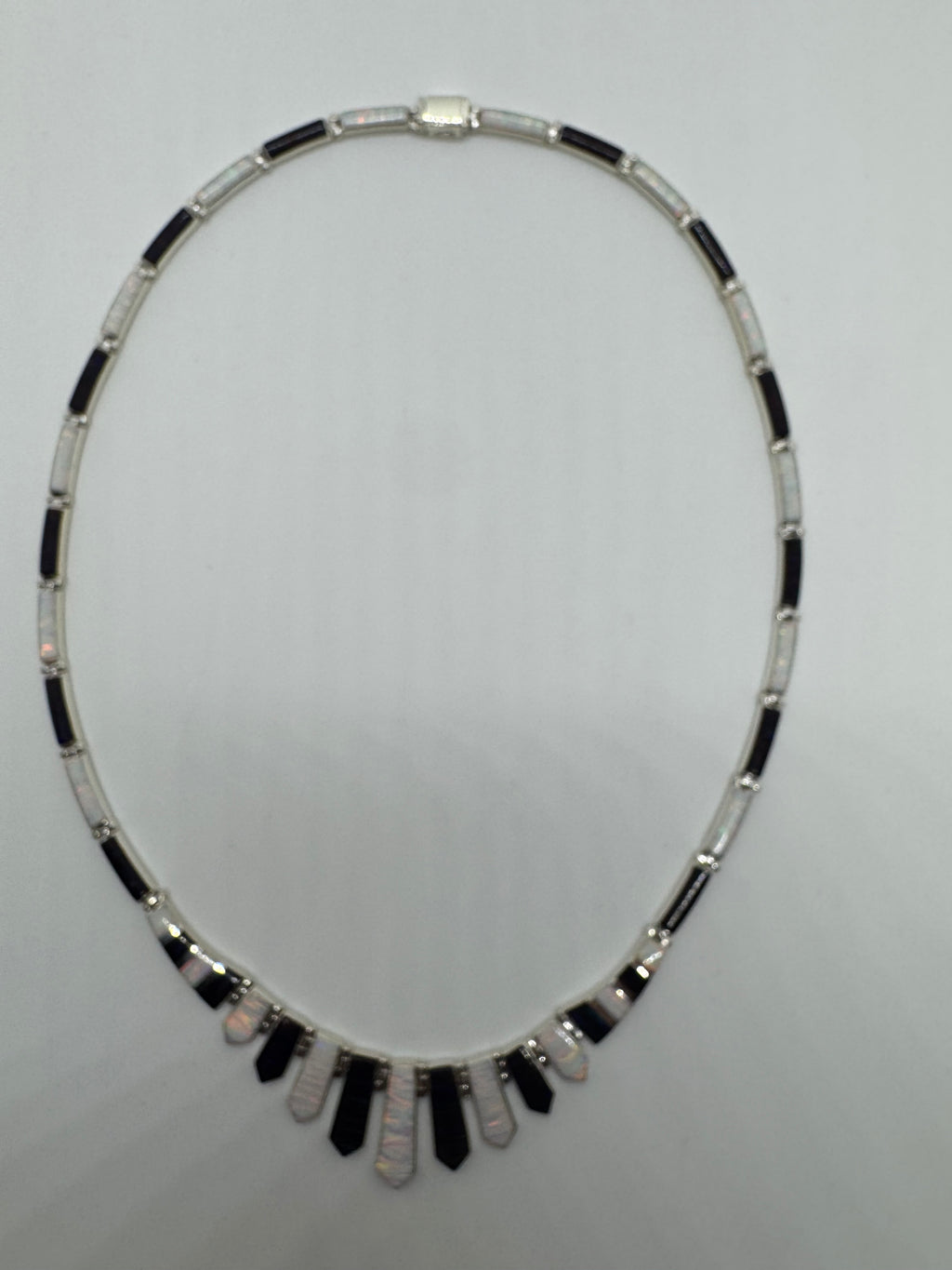 Black and white fire opal necklace