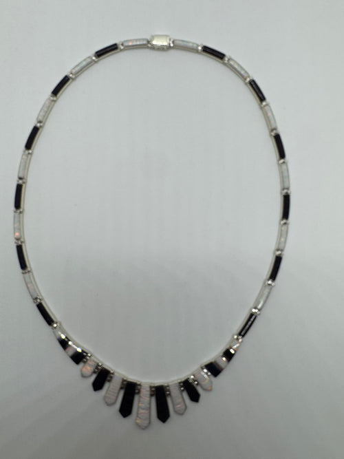 Black and white fire opal necklace