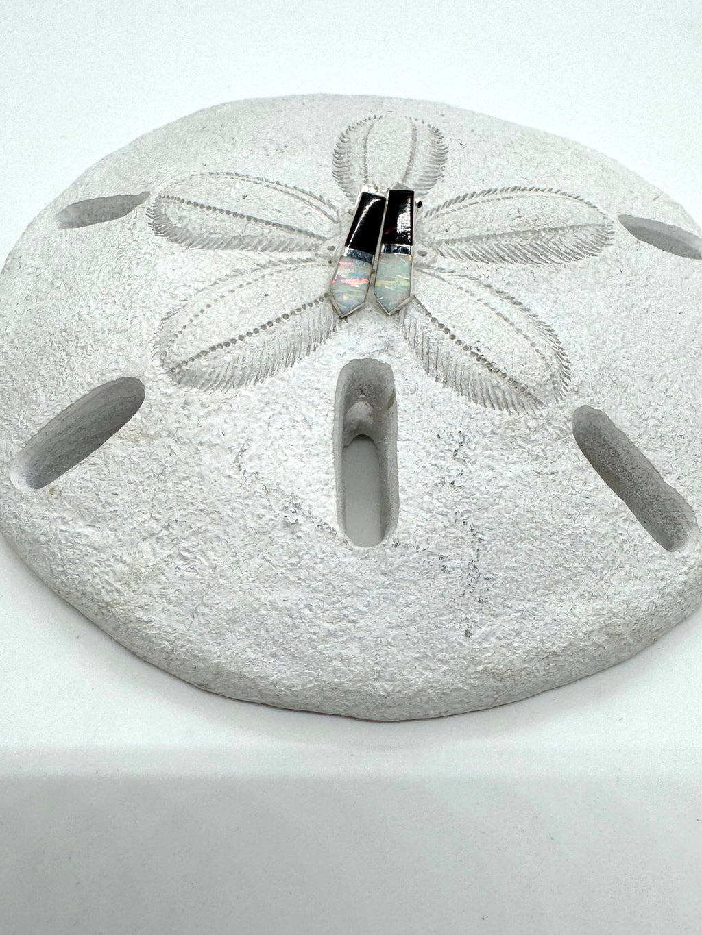 Black and white post fire Opal earrings