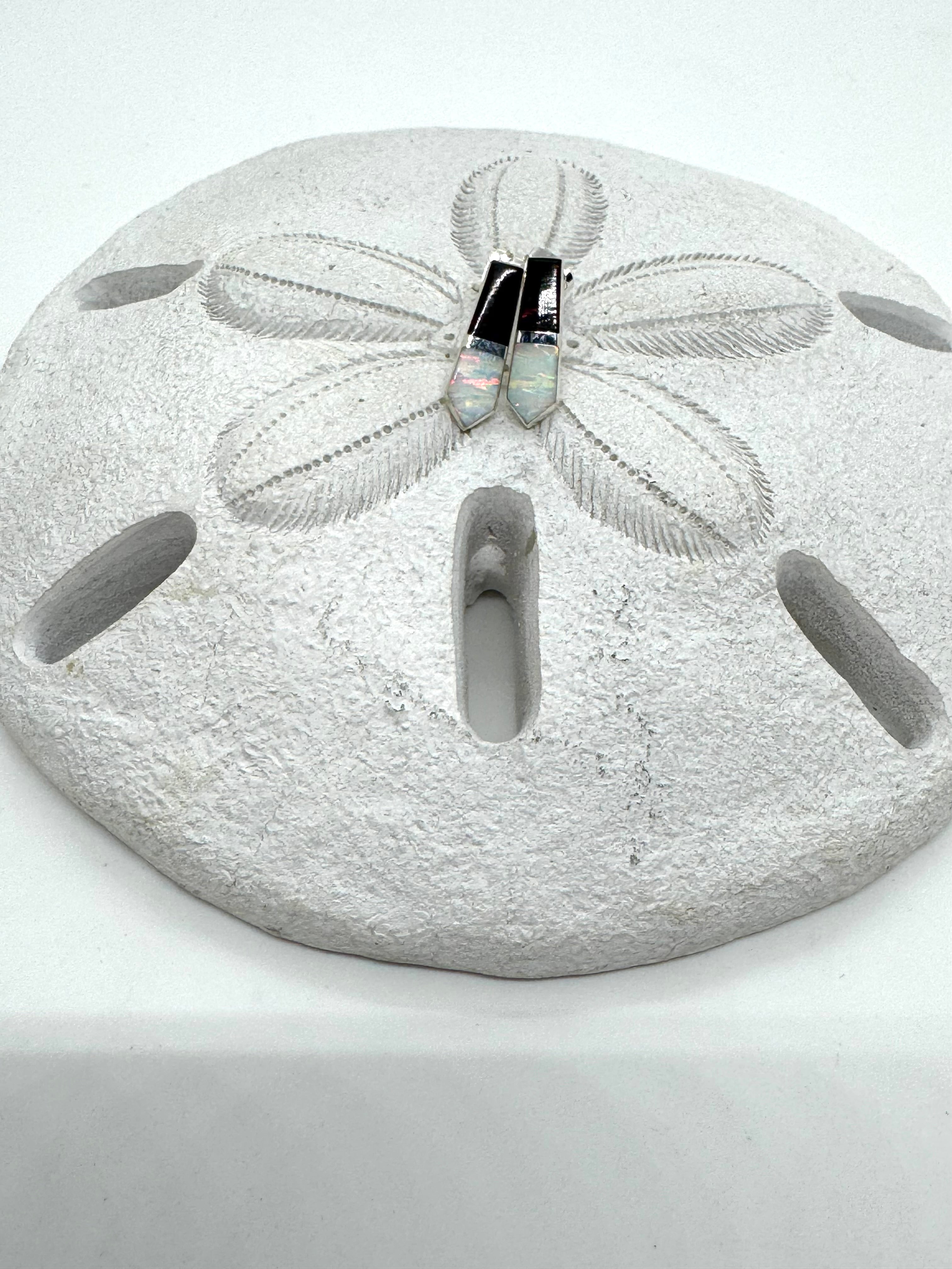 Black and white post fire Opal earrings