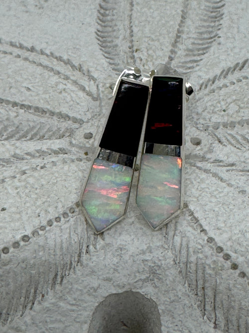 Black and white post fire Opal earrings