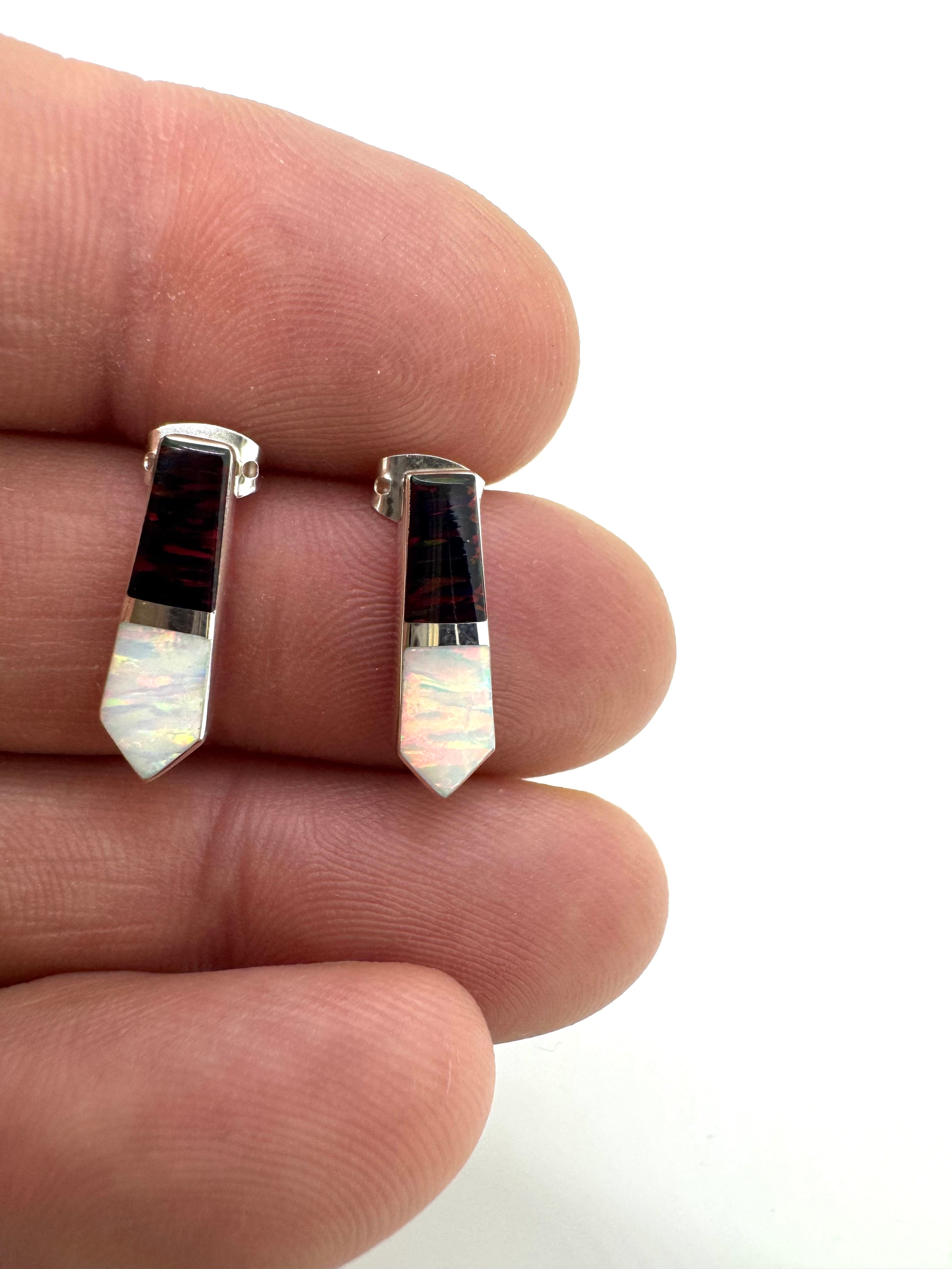 Black and white post fire Opal earrings