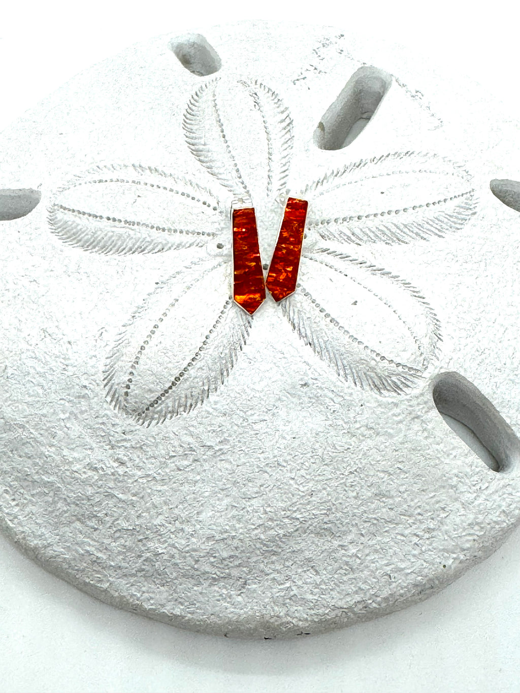 Orange post fire opal earrings