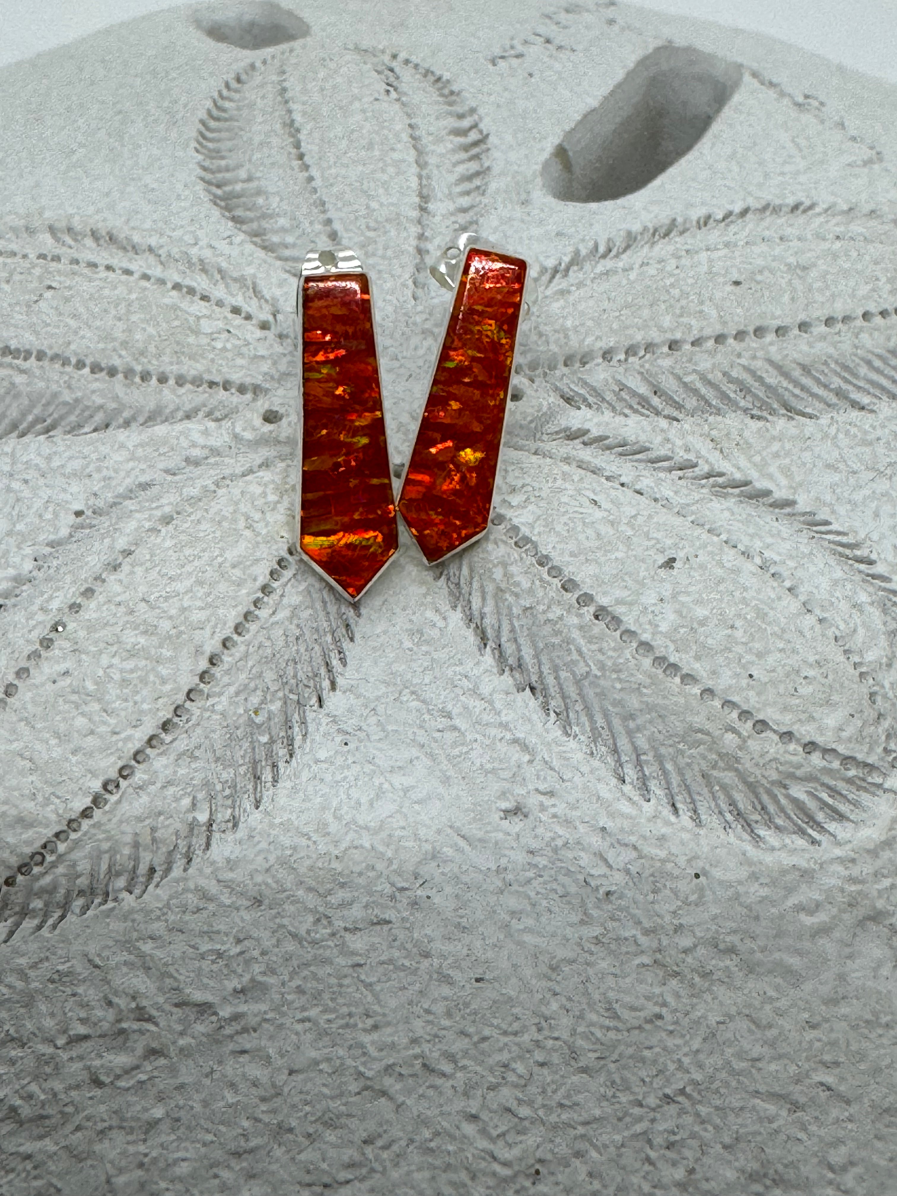 Orange post fire opal earrings