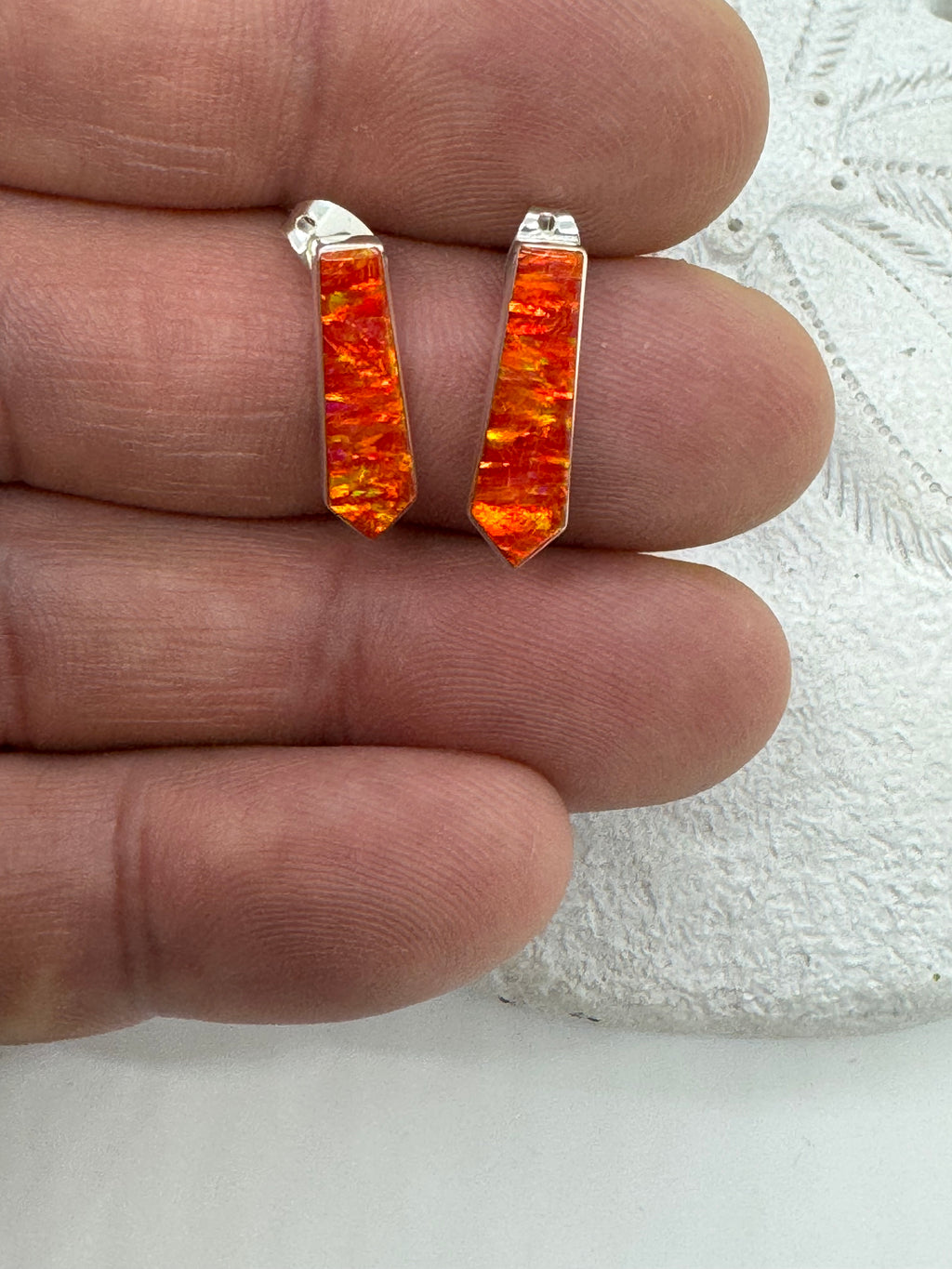 Orange post fire opal earrings