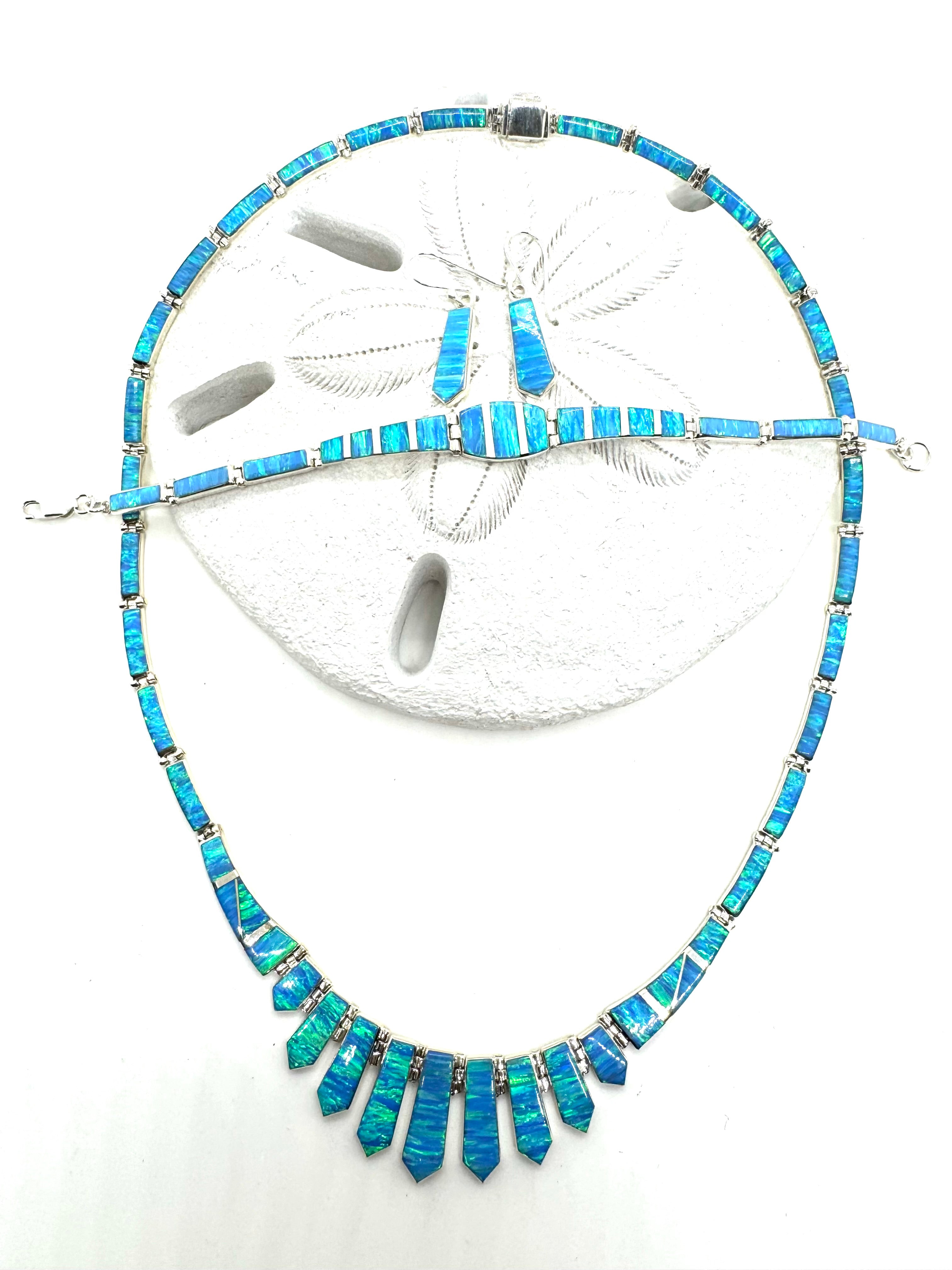 Ocean blue fire opal necklace set