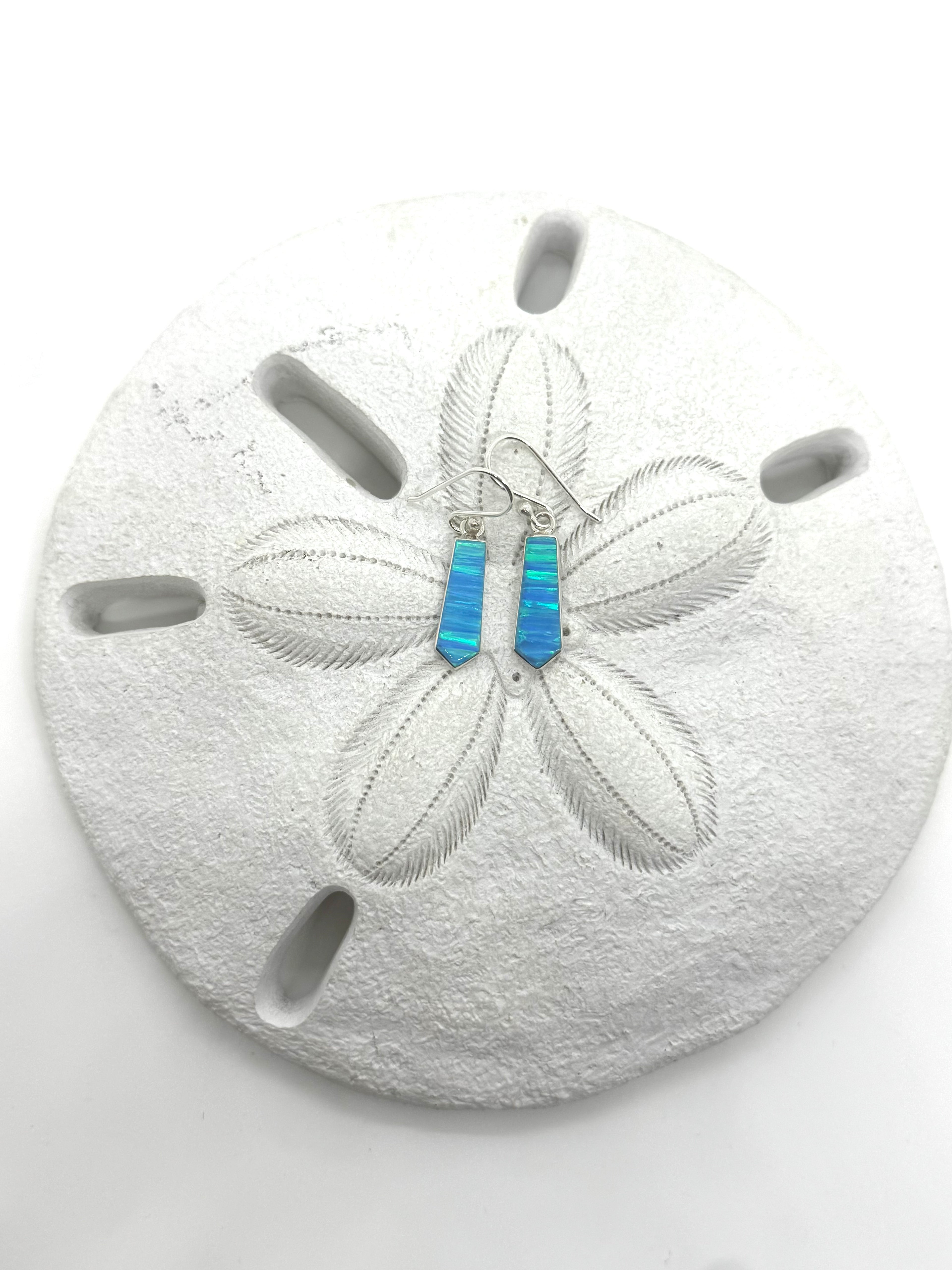 Ocean blue fire opal hanging earrings