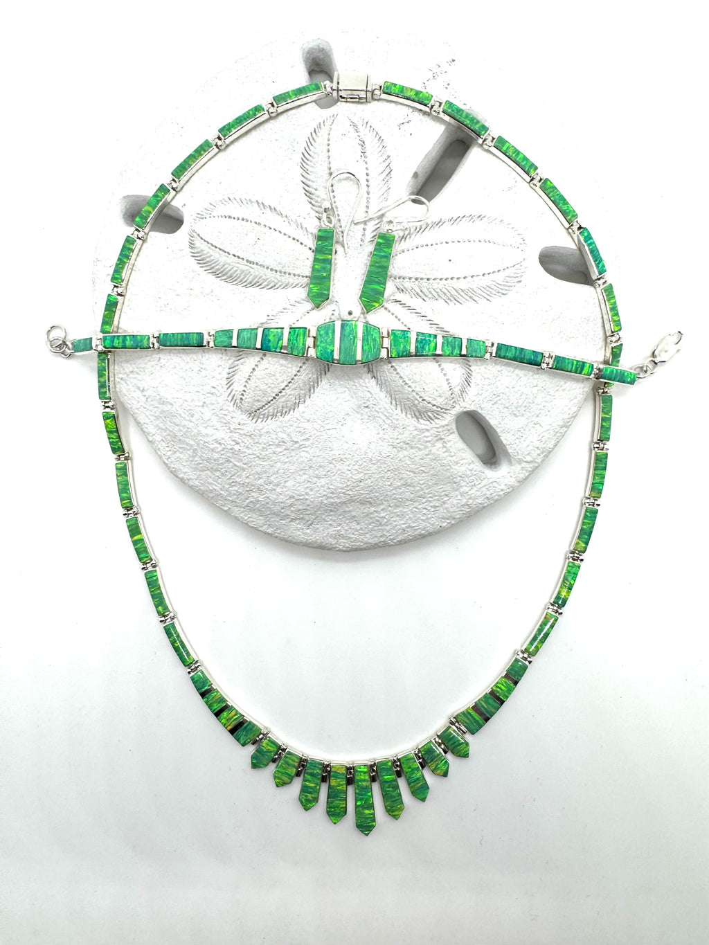 Green fire opal necklace set