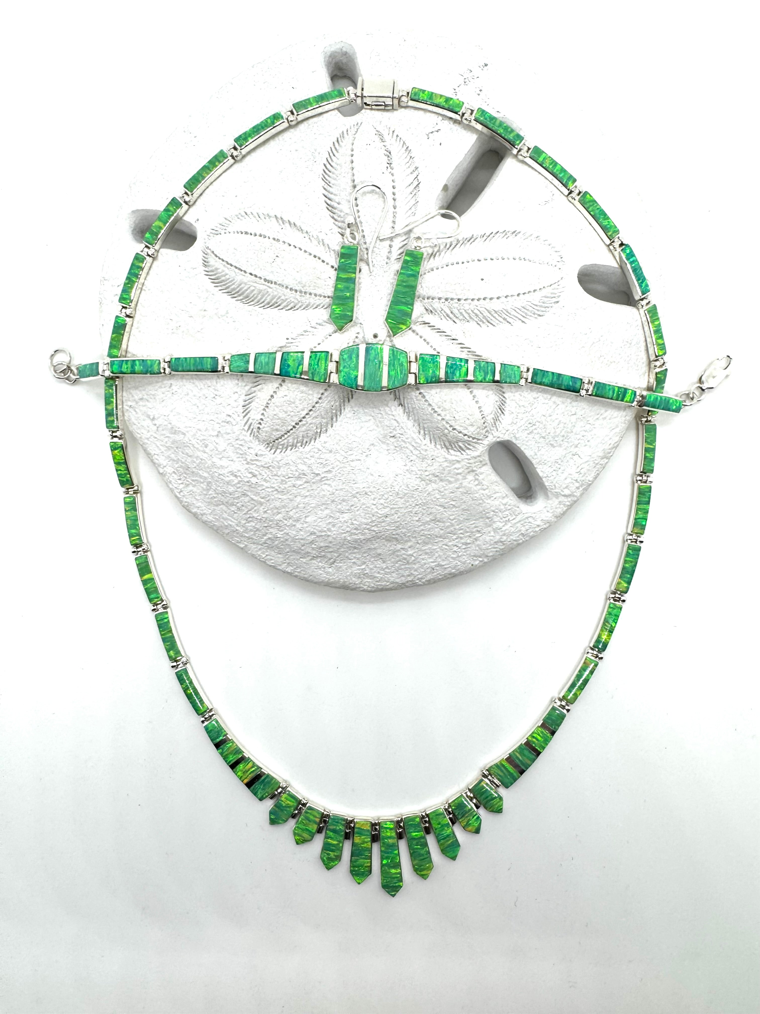 Green fire opal necklace set