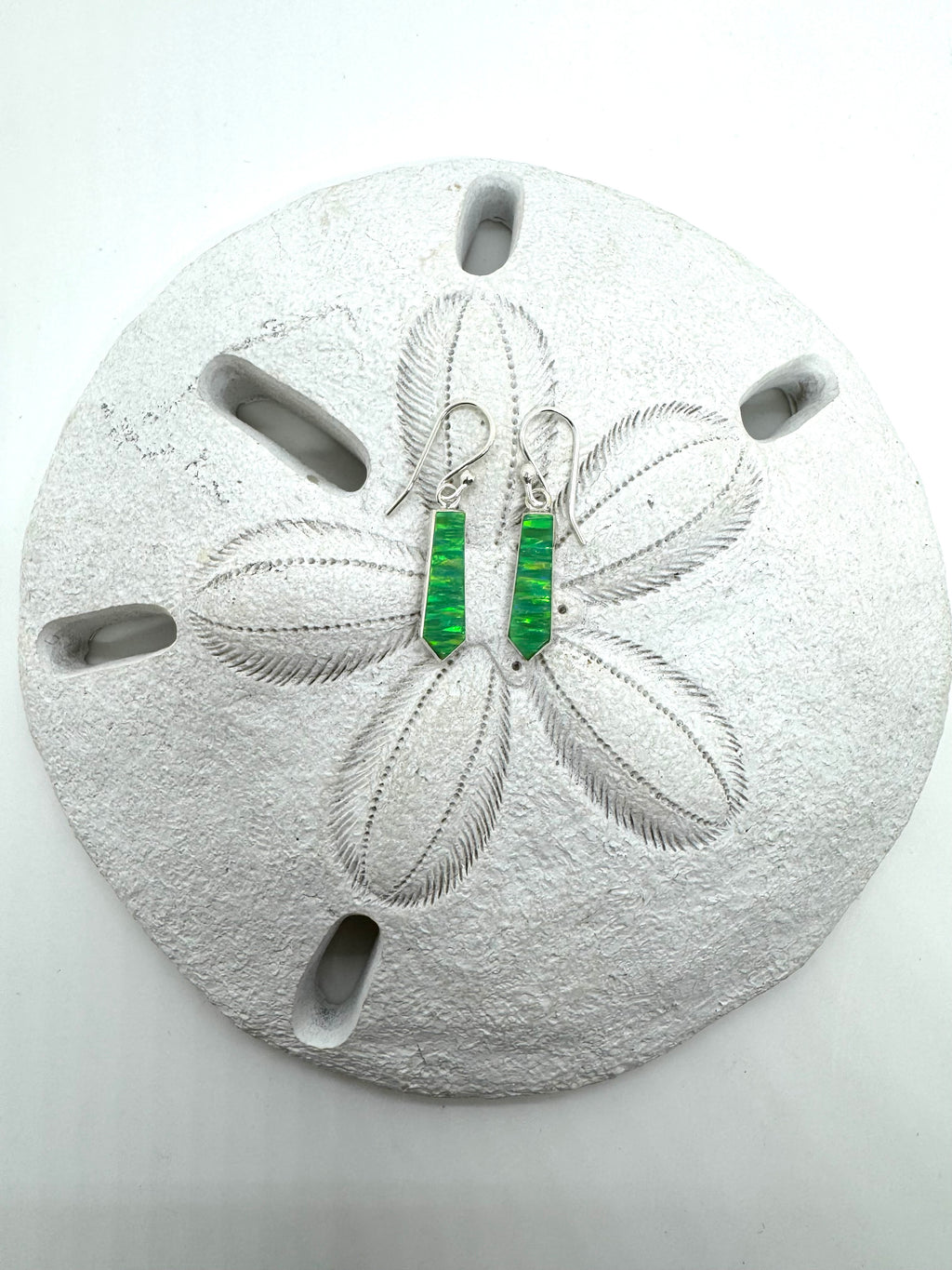 Green fire opal hanging earrings