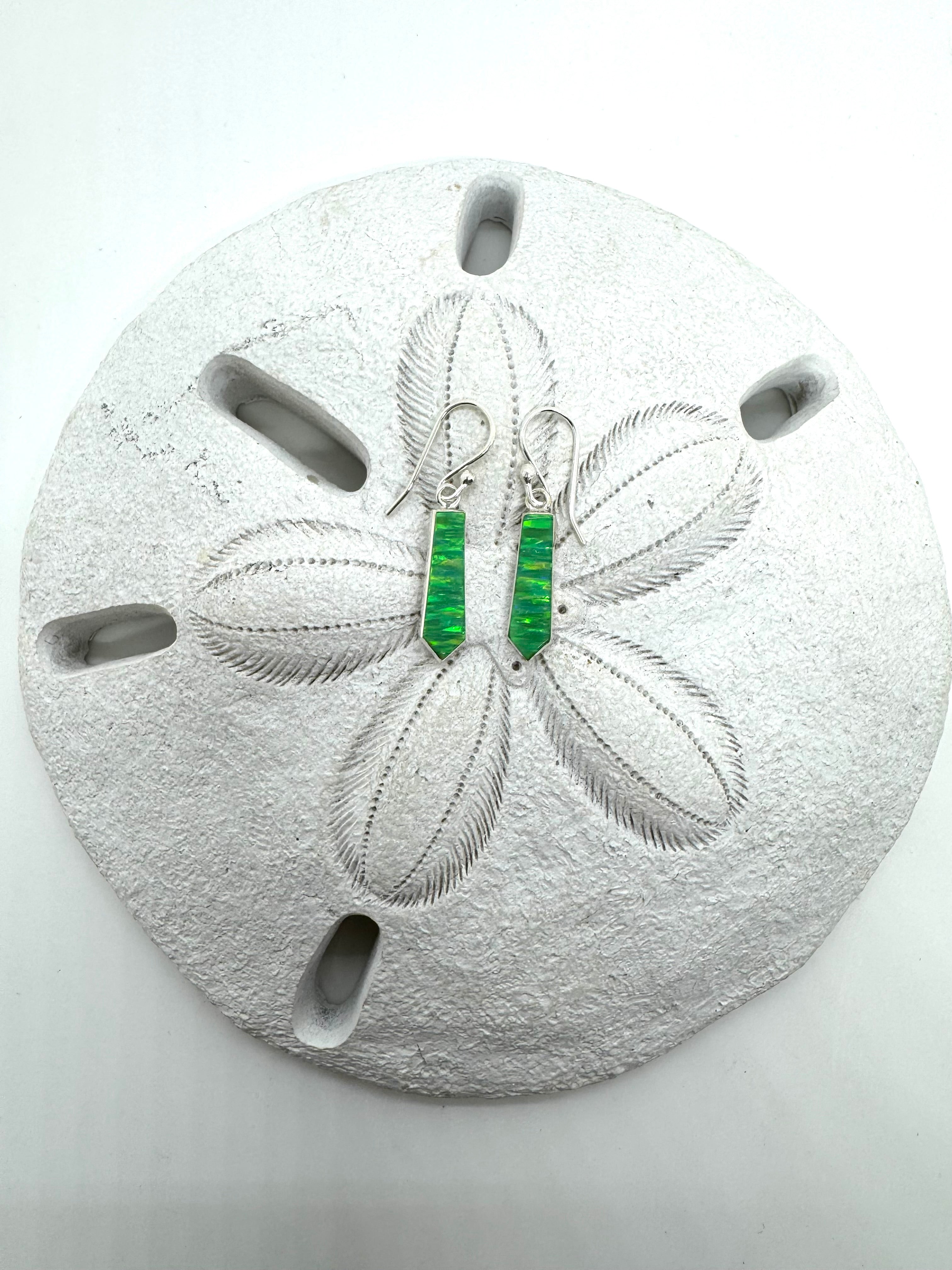 Green fire opal hanging earrings