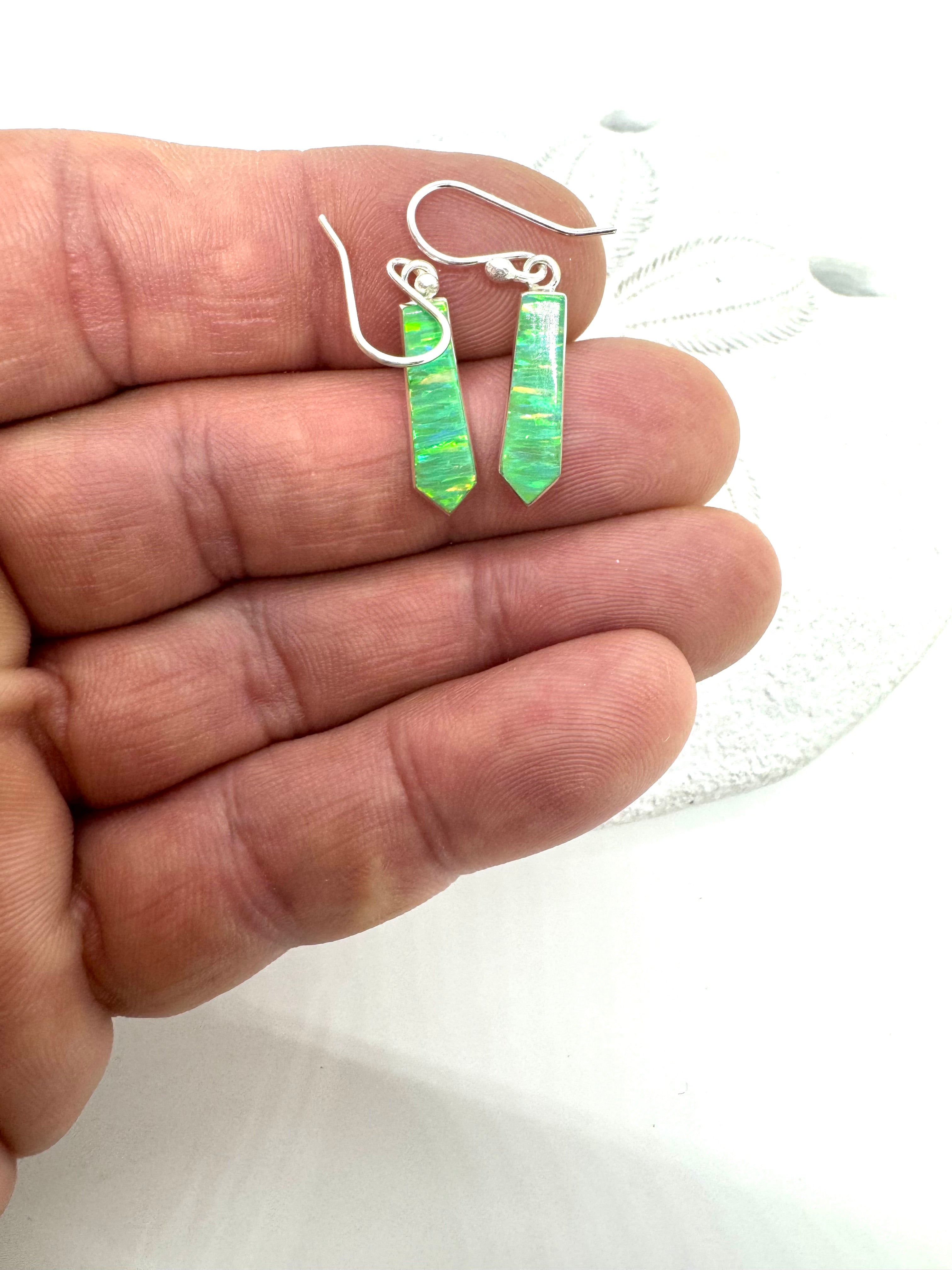 Green fire opal hanging earrings