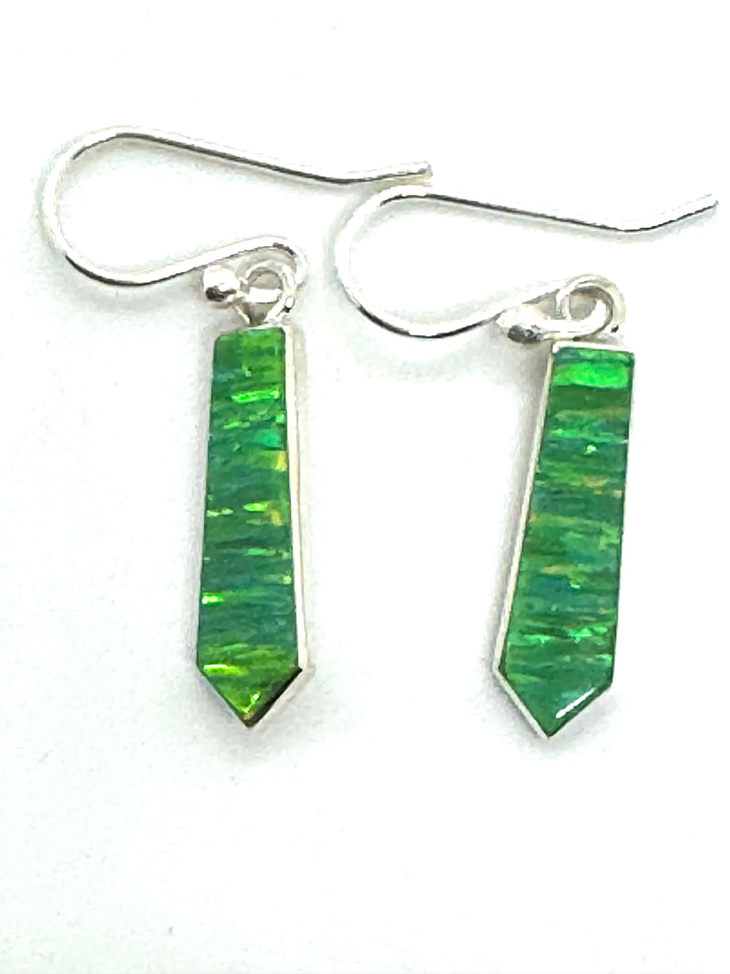 Green fire opal hanging earrings