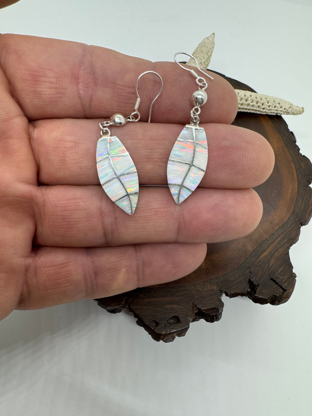 White fire opal earrings