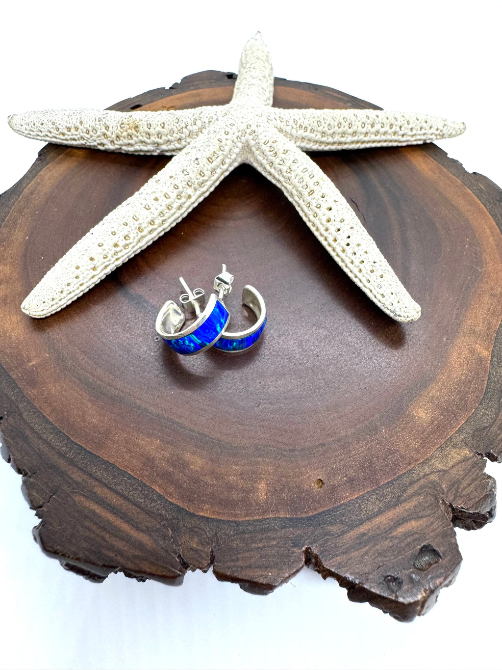 Blue fire opal hoop earrings