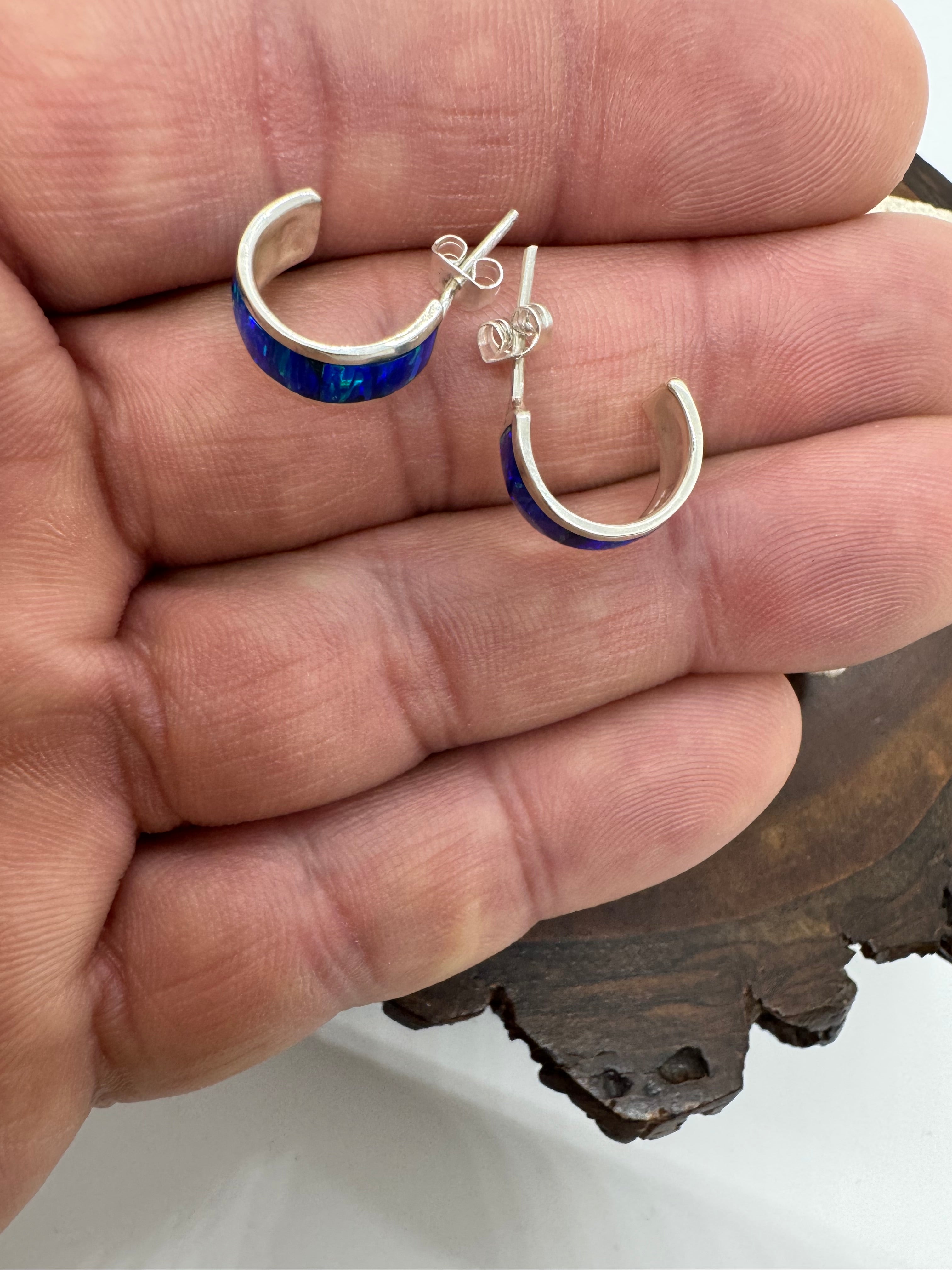 Blue fire opal hoop earrings