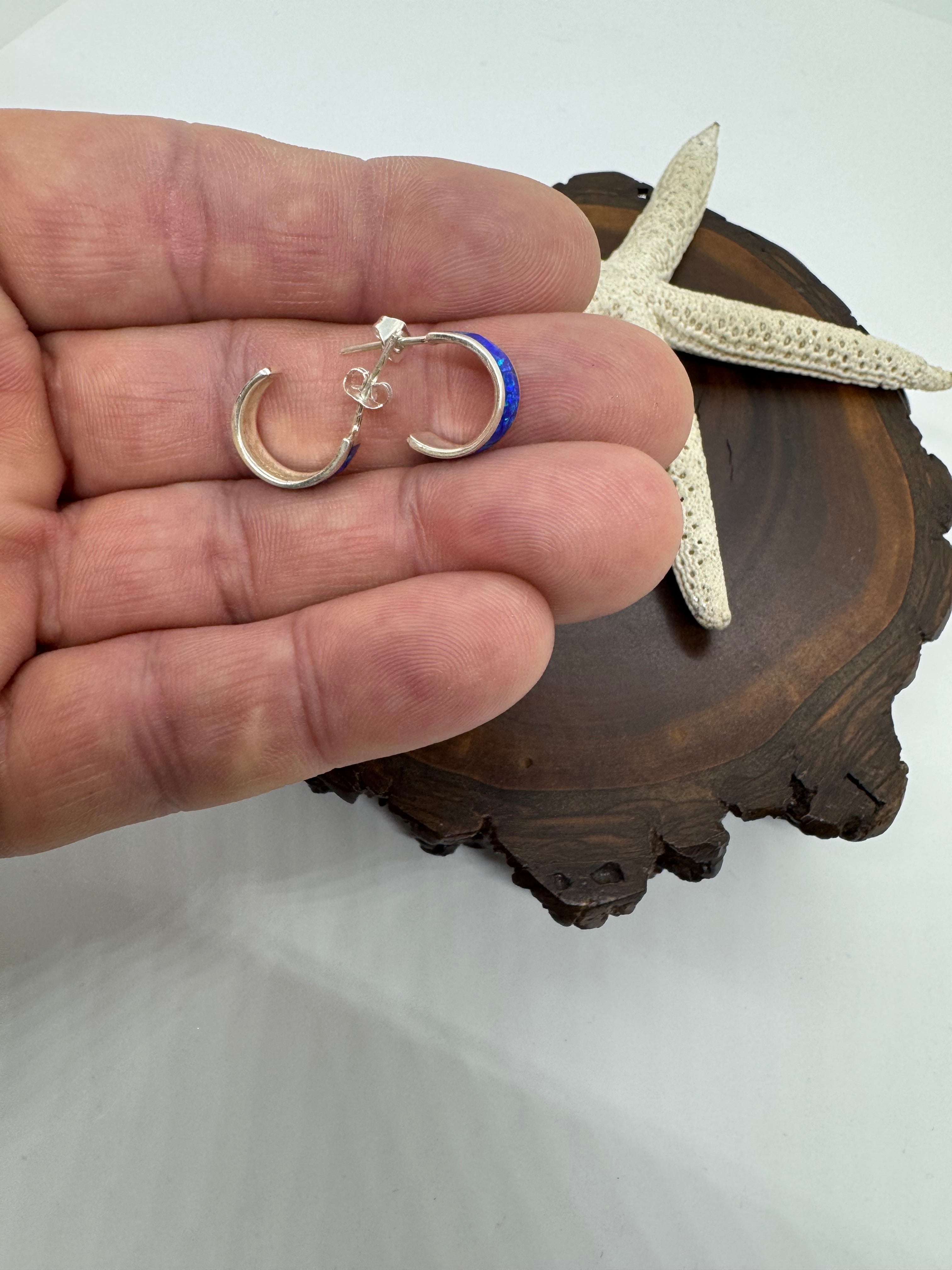 Blue fire opal hoop earrings