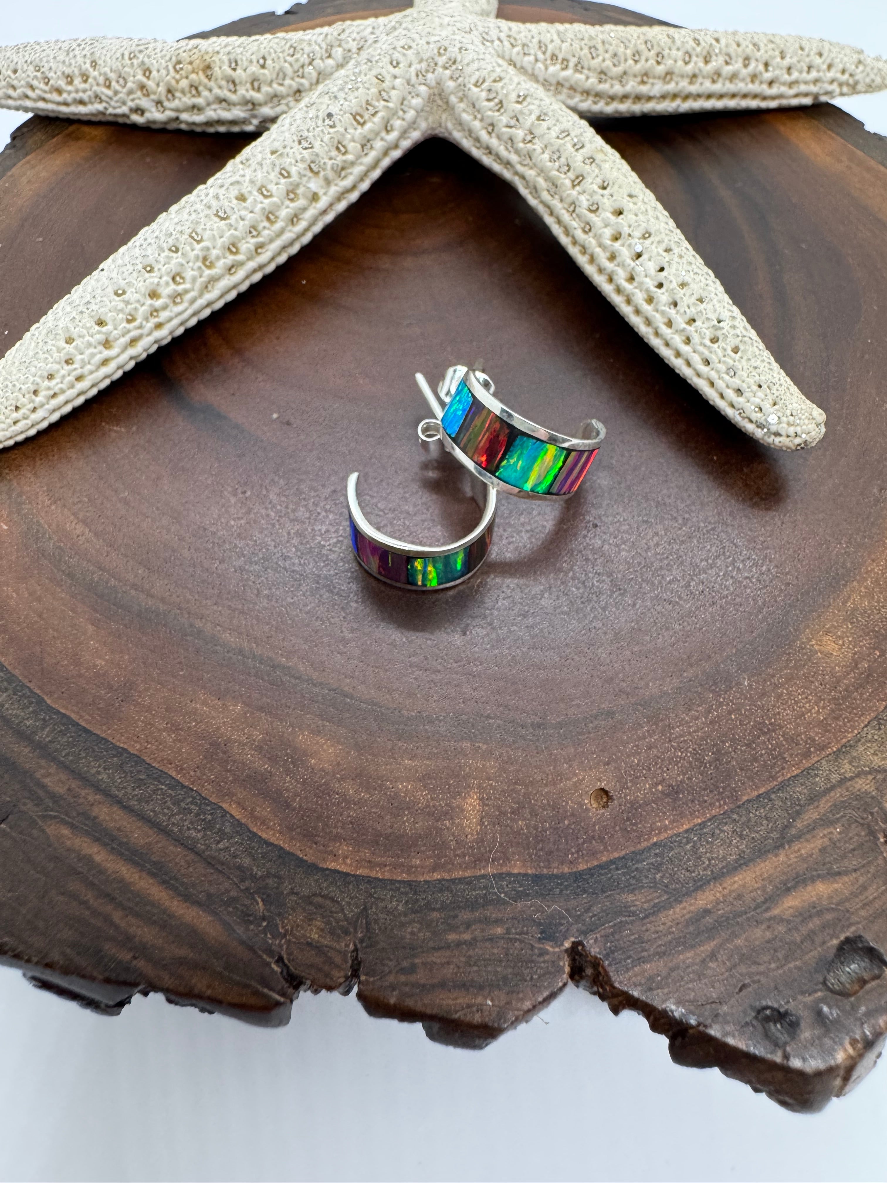 Multicolor fire opal hoop earrings