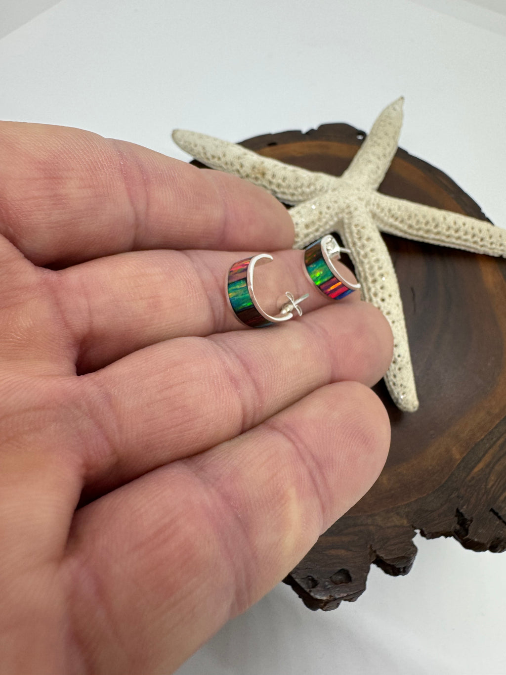 Multicolor fire opal hoop earrings